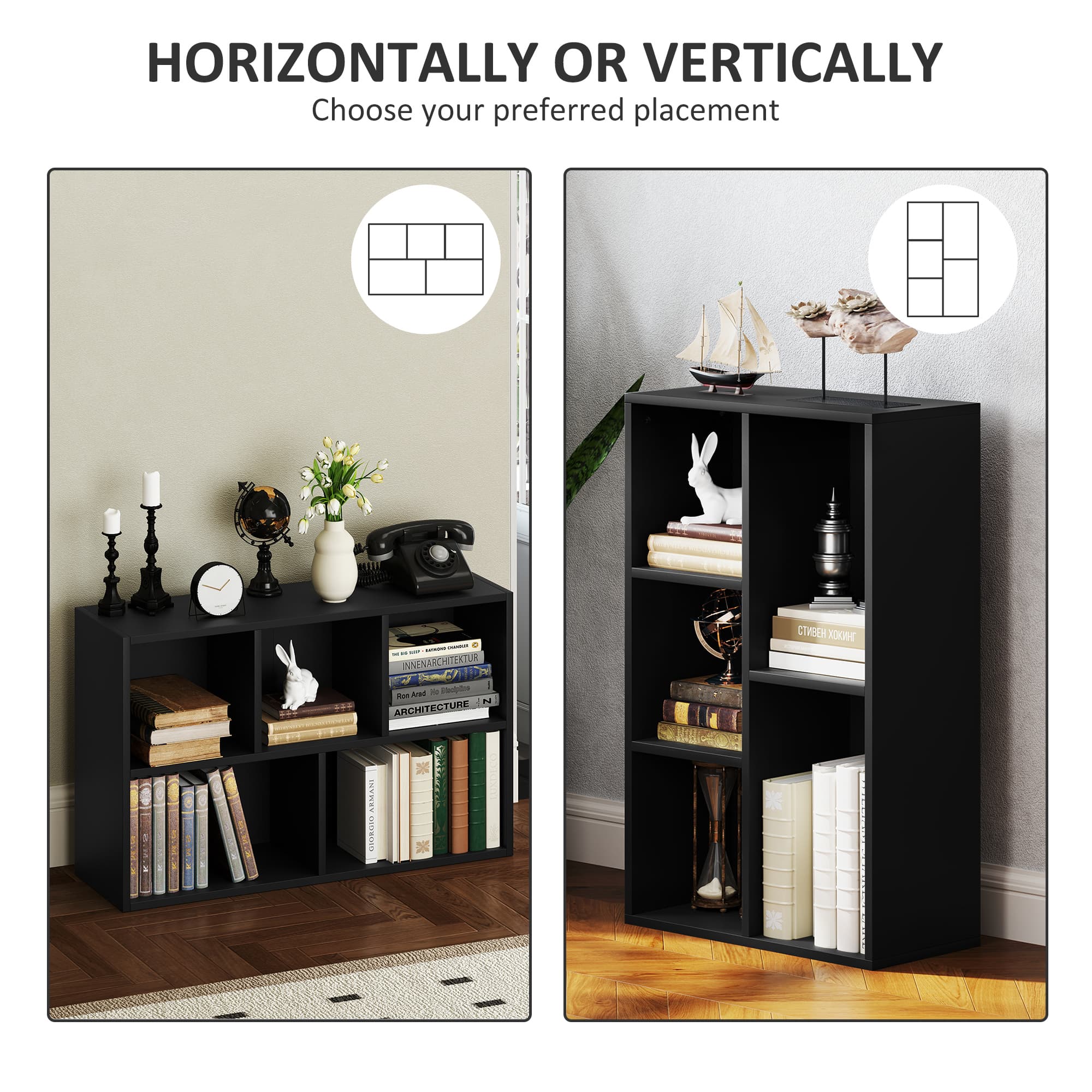 Five-Compartment Black Bookcase for Books and Display - image 6