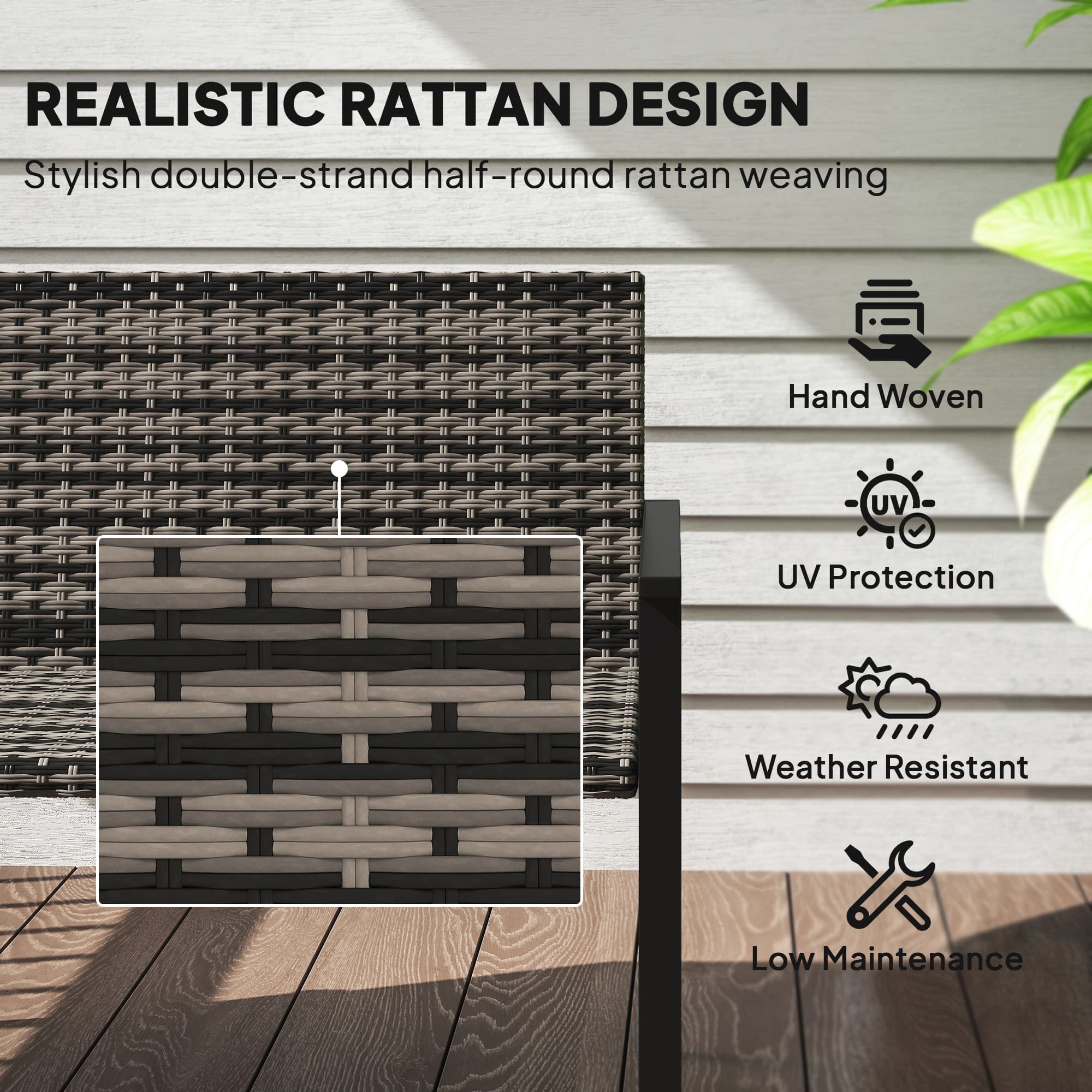 Premium Two-Seater Mixed Grey Rattan Garden Bench - image 5