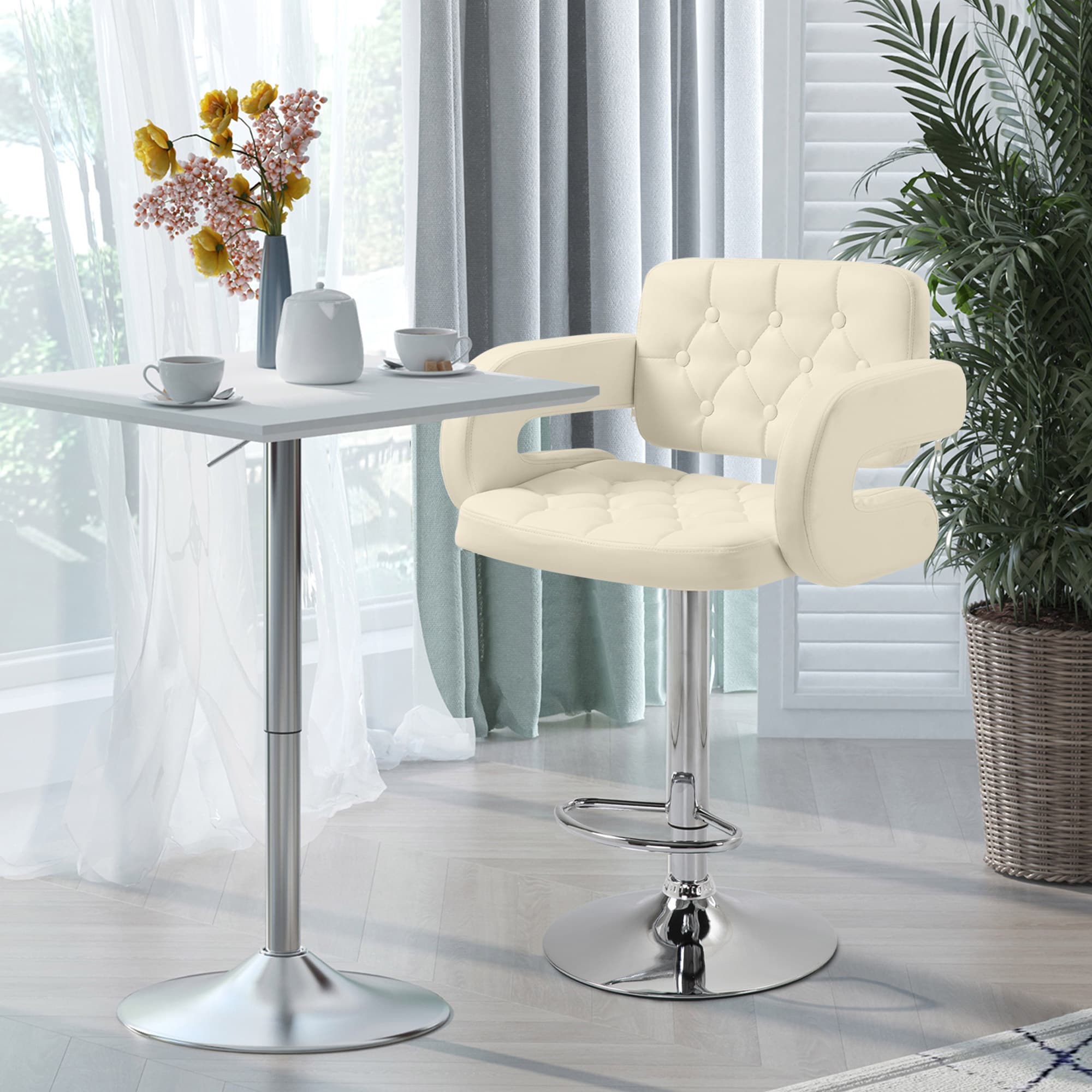 Effortless Comfort: Adjustable Beige Swivel Bar Stool - image 1