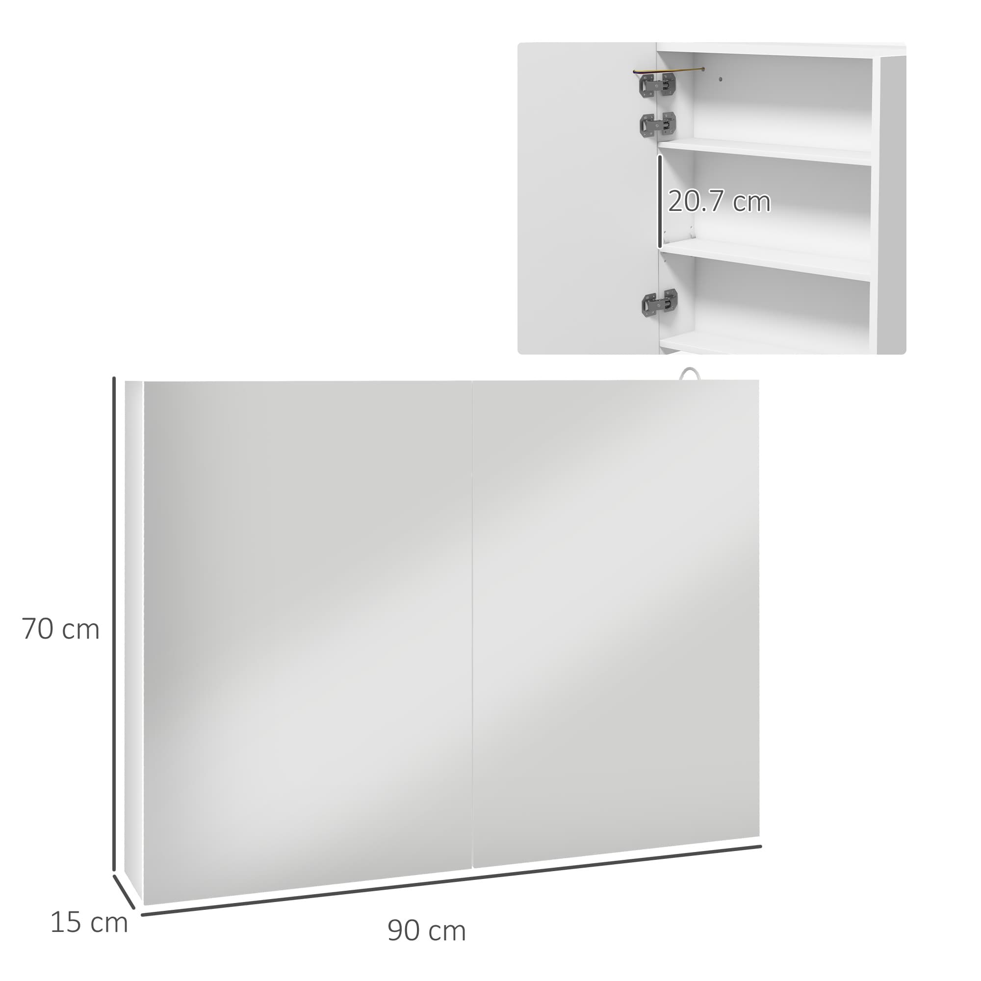 Kleankin High Gloss White LED Bathroom Mirror Cabinet - image 1