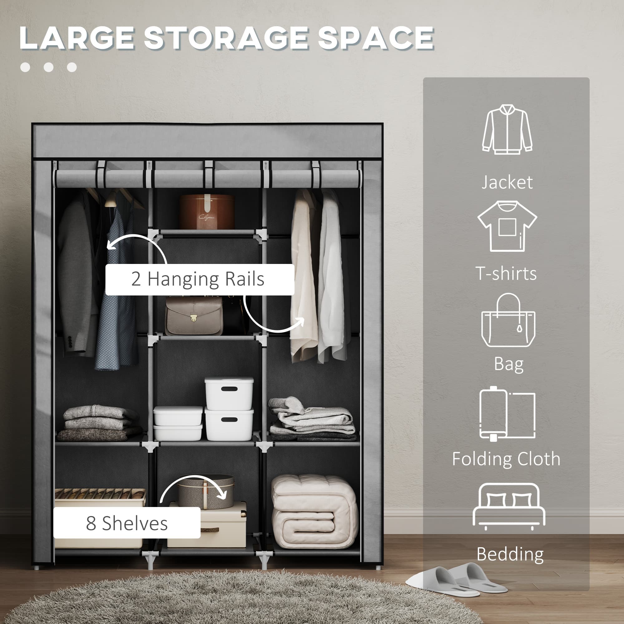 Light Grey Fabric Wardrobe for Clothes Storage - image 1