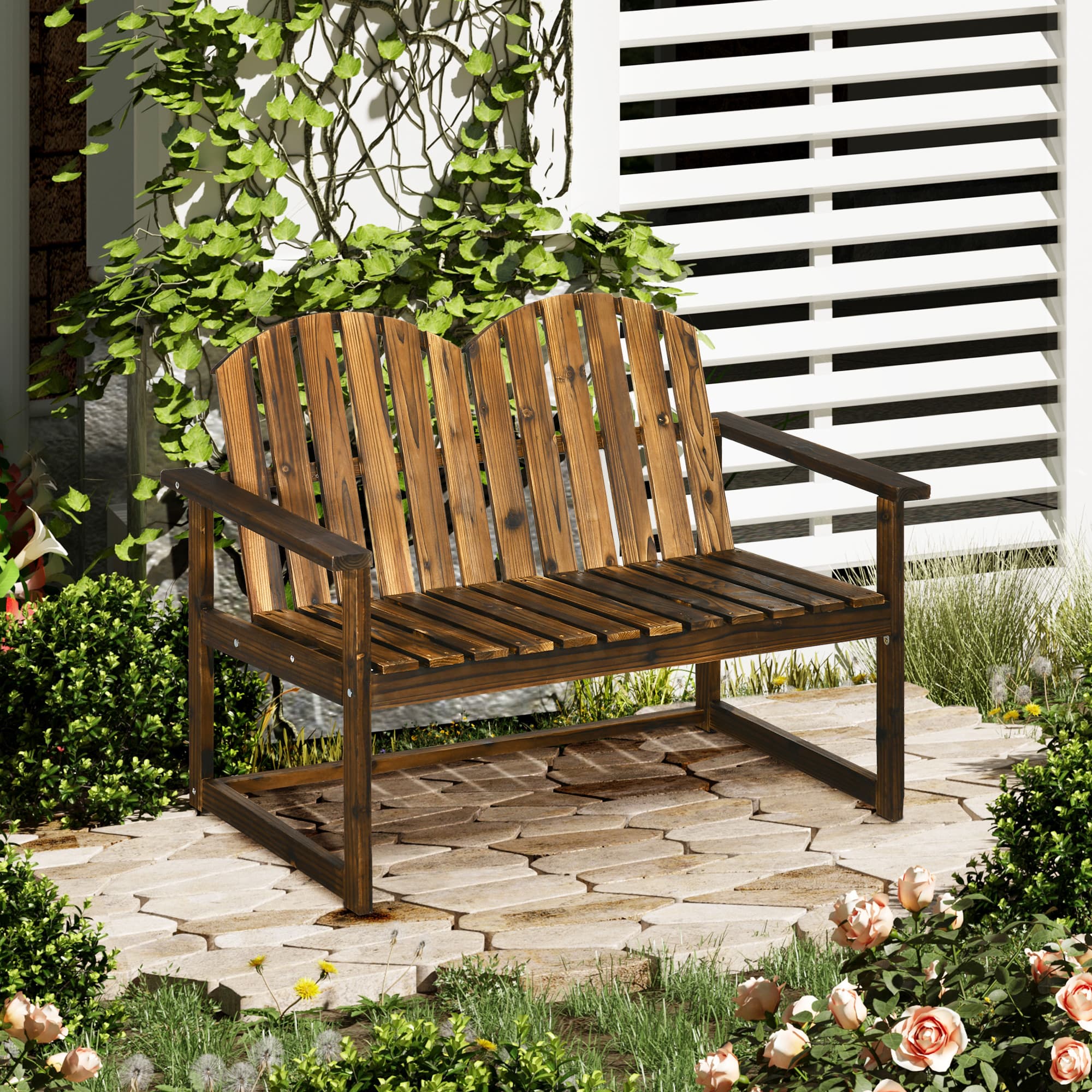 Transform Your Patio with this Carbonised Wooden Garden Bench - image 3