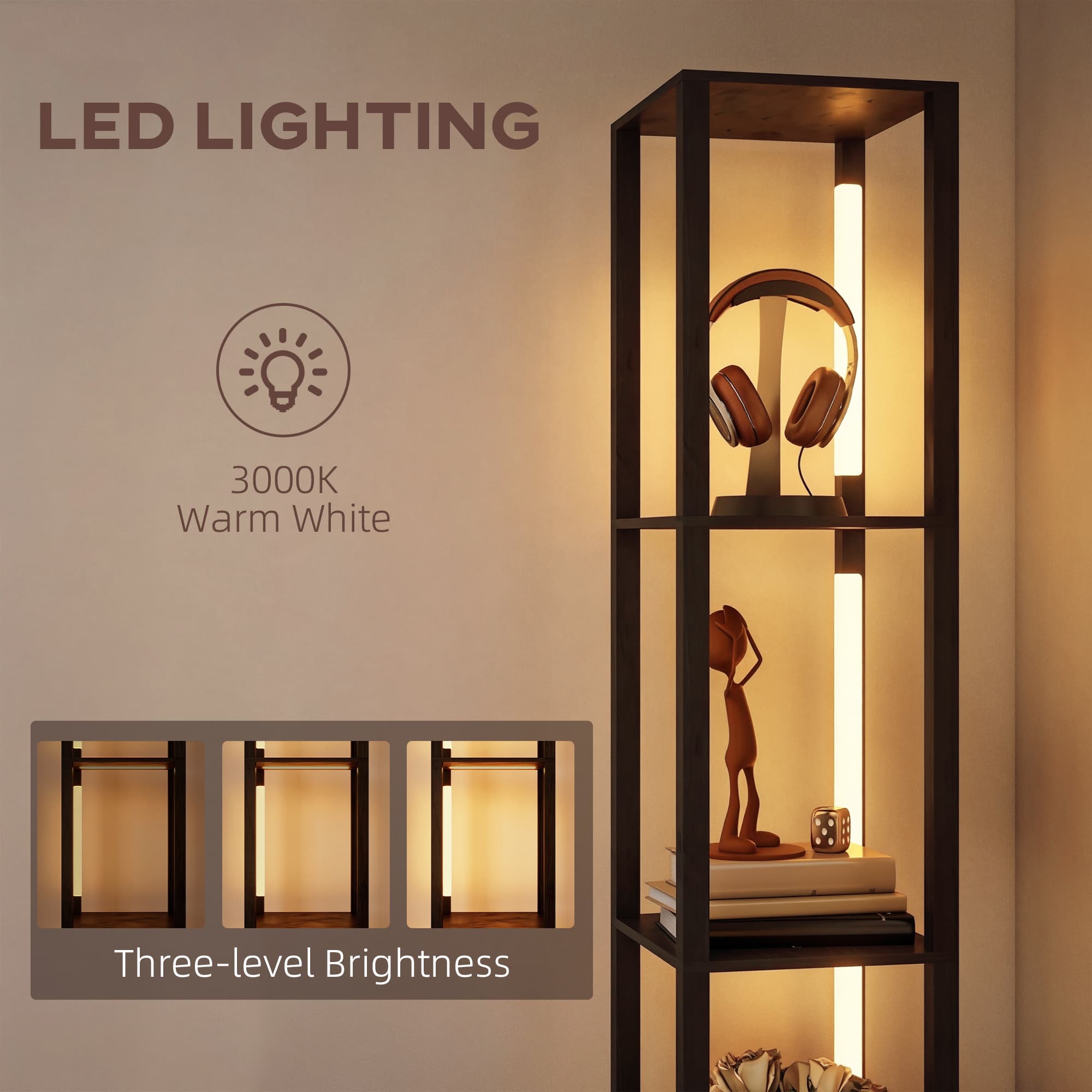 Modern Black LED Floor Lamp with Integrated Storage Shelves - image 3