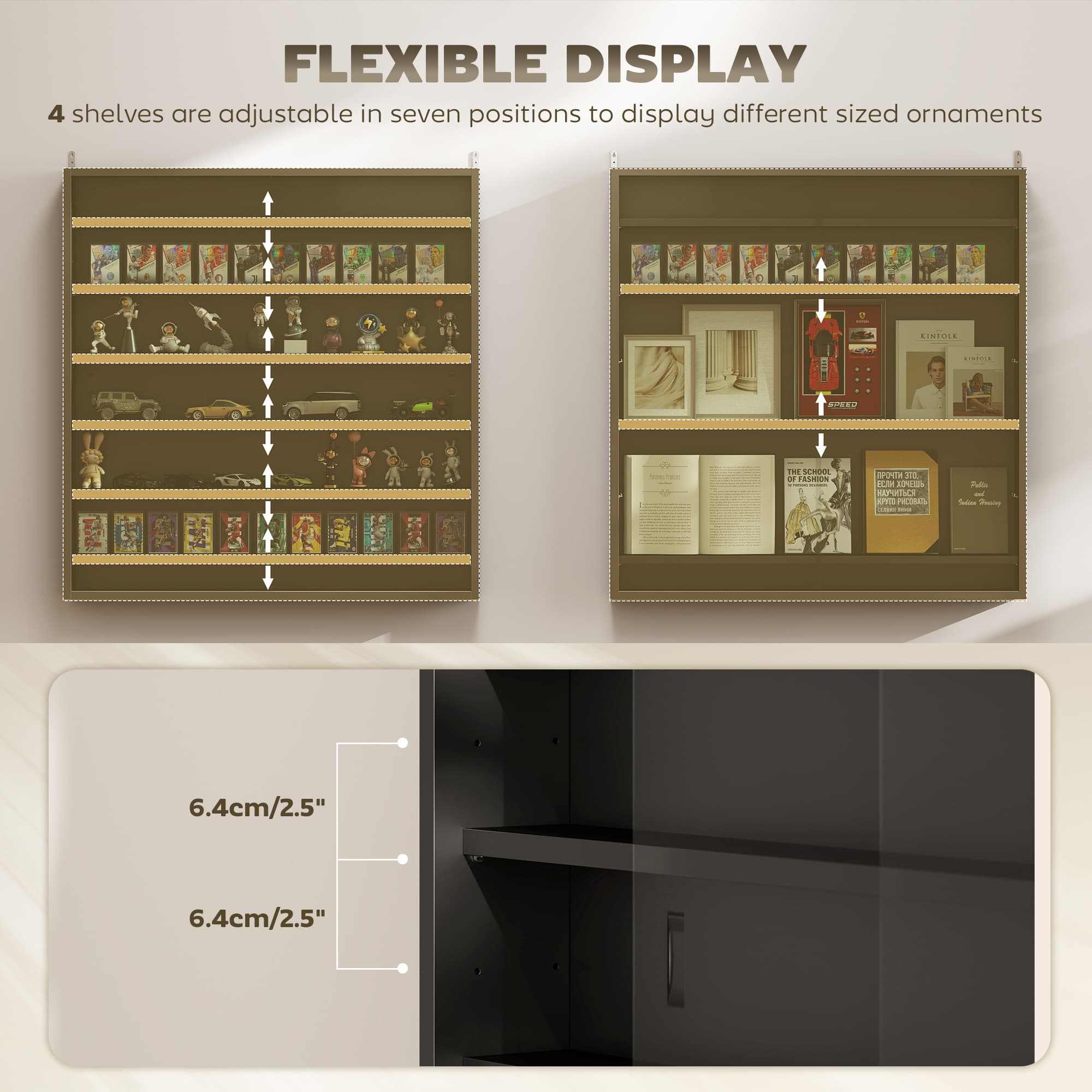 Black Wall-Mounted Glass Display Cabinet for Collectables - image 4