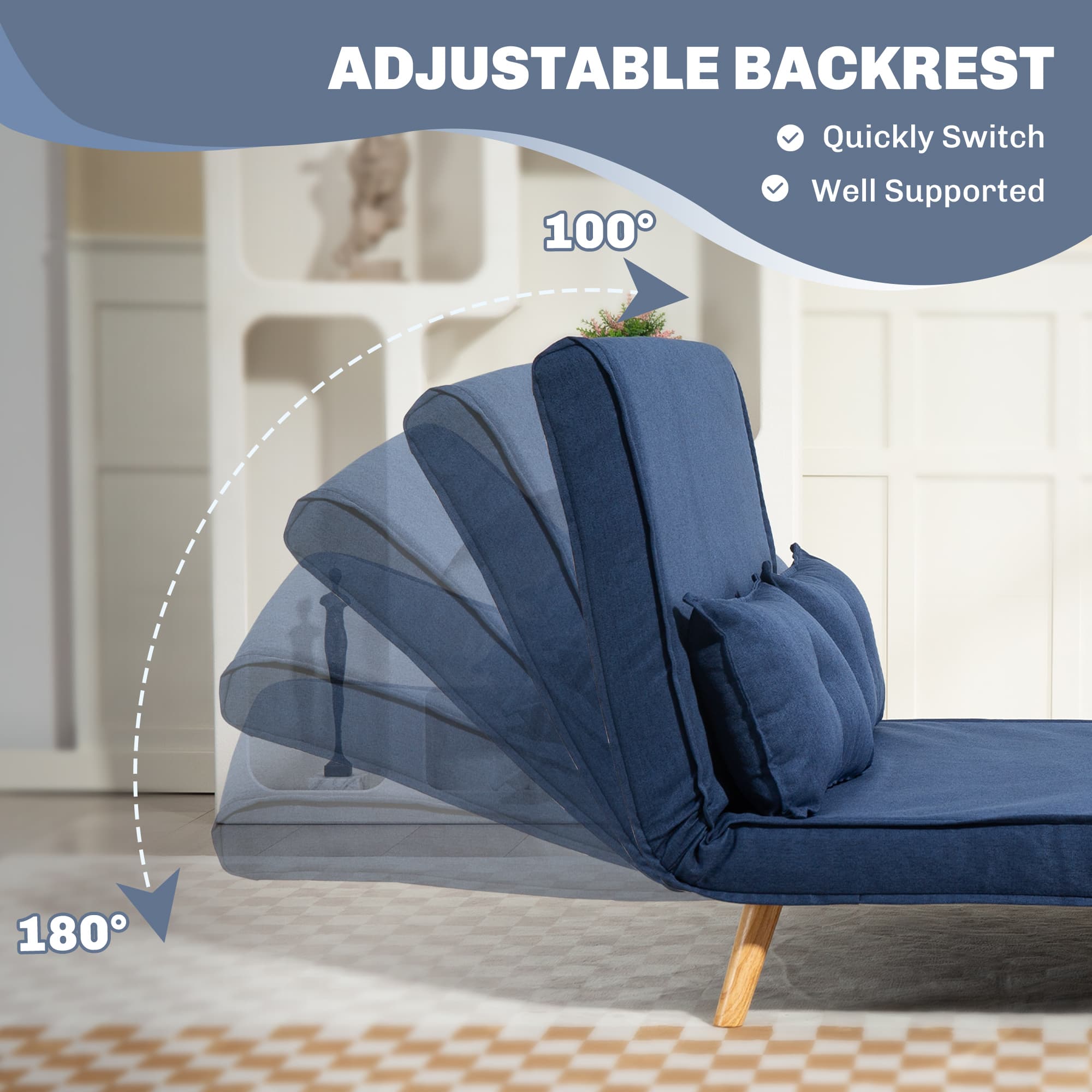 Effortless Dark Blue Two-Seater Click-Clack Sofa Bed - image 1