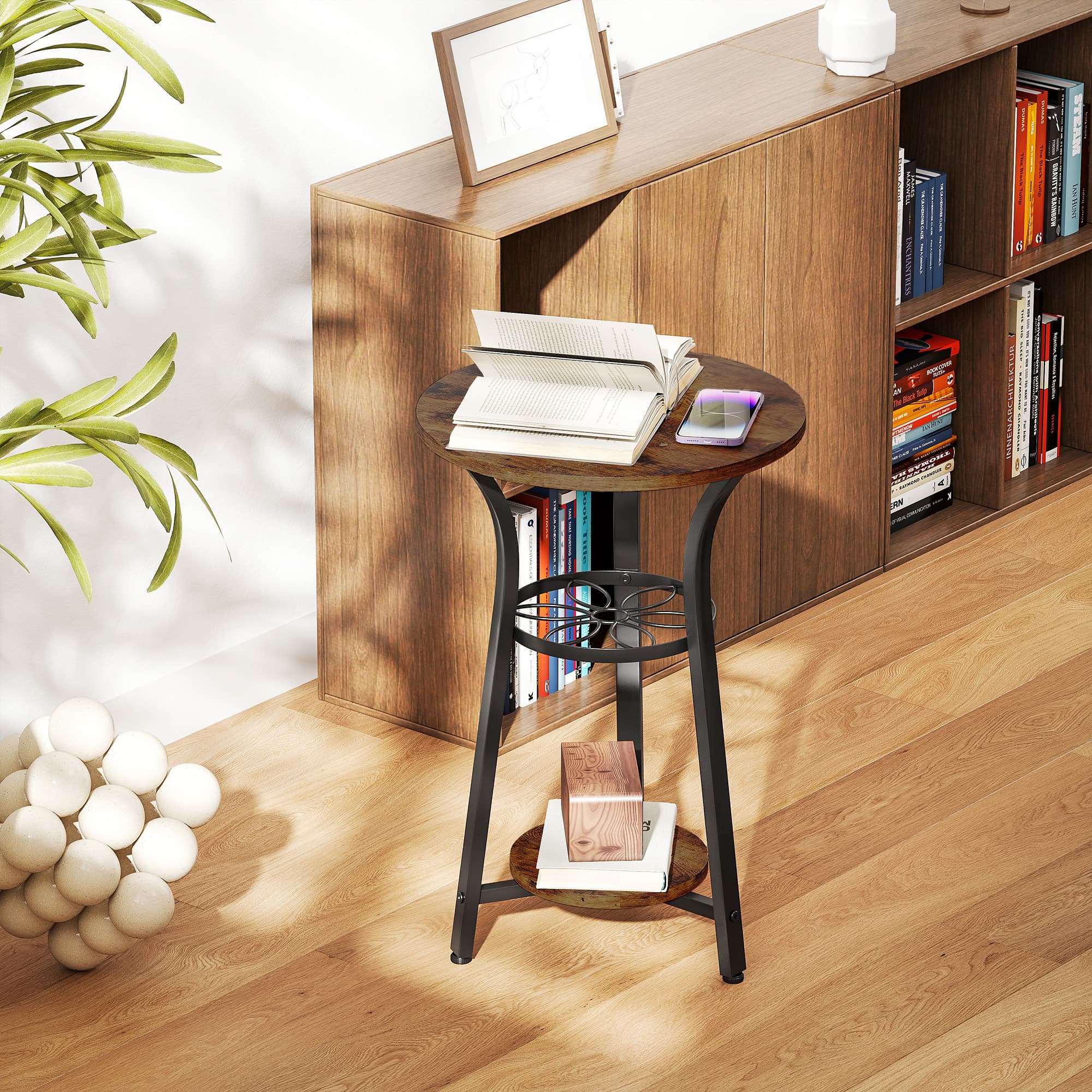 Rustic Brown Round Side Table with 3 Tiers - image 3
