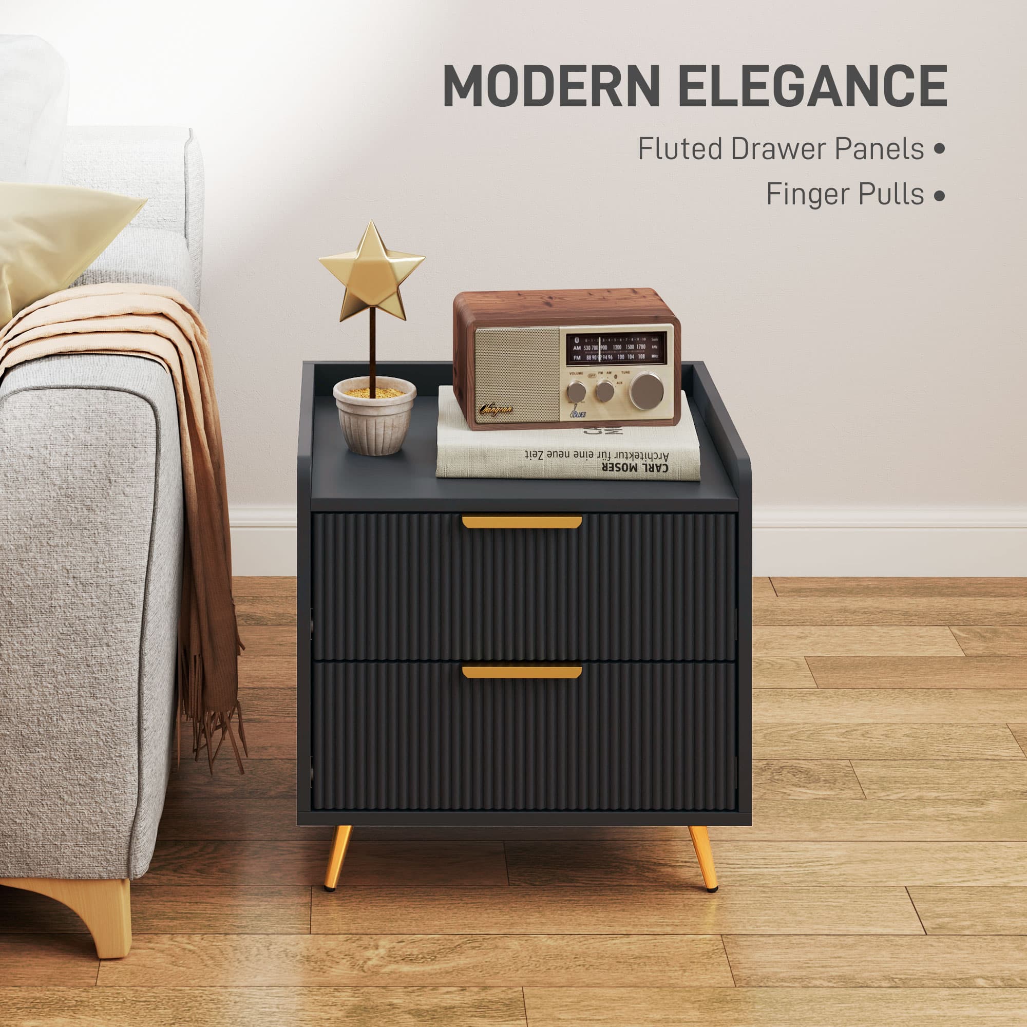 Premium Black Two-Drawer Bedside Tables with Gold Accents - image 3