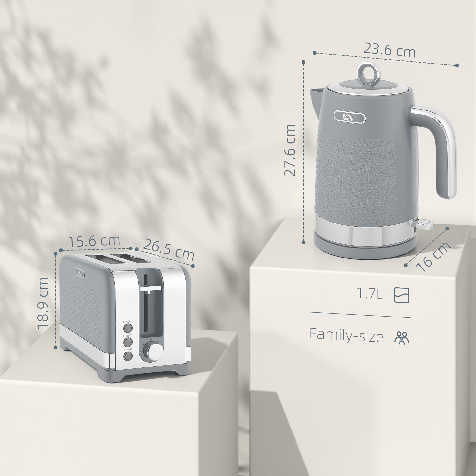 Matching Grey Kettle and Toaster Set with Geometric Texture - image 10