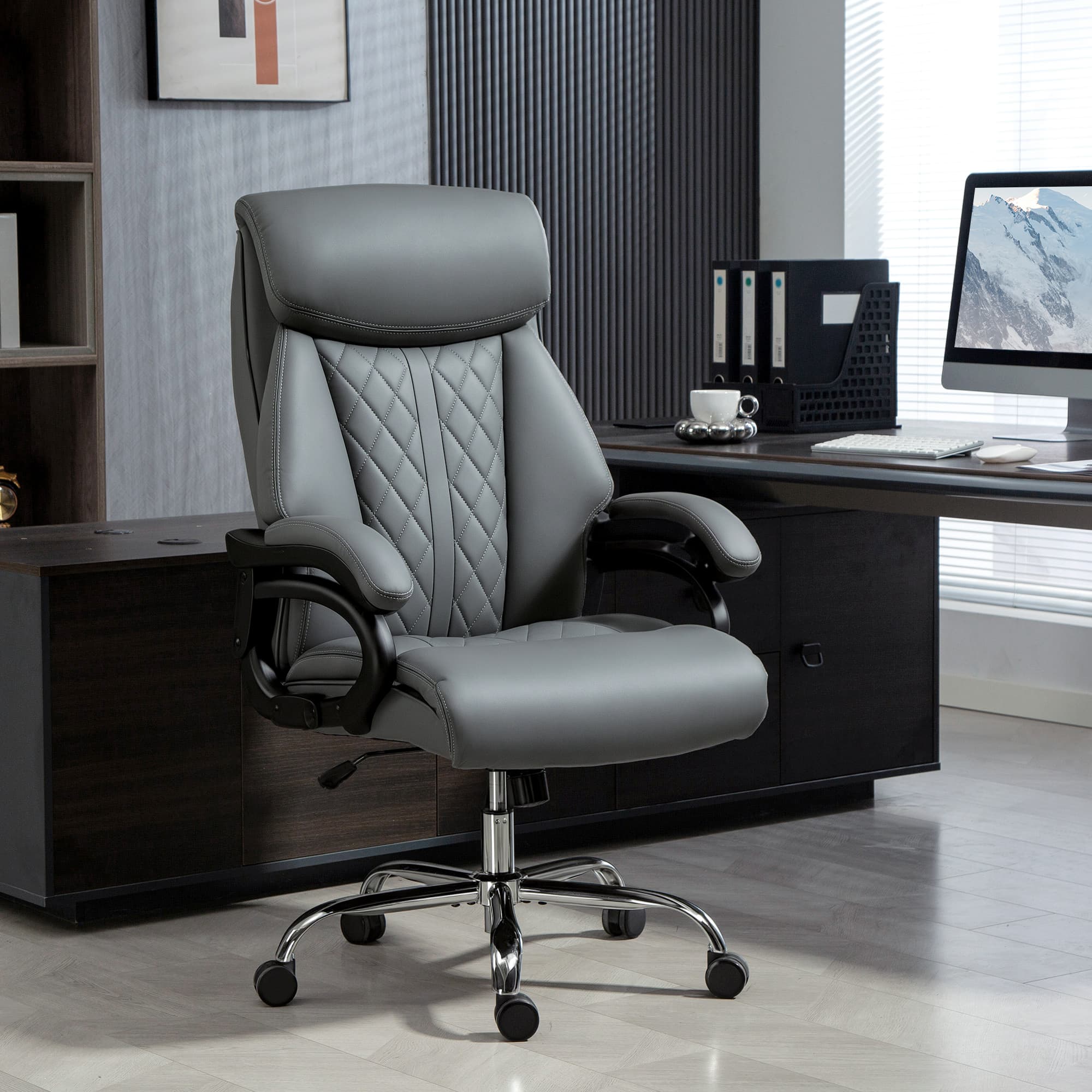 Premium Charcoal Grey Faux Leather Executive Office Chair - image 5