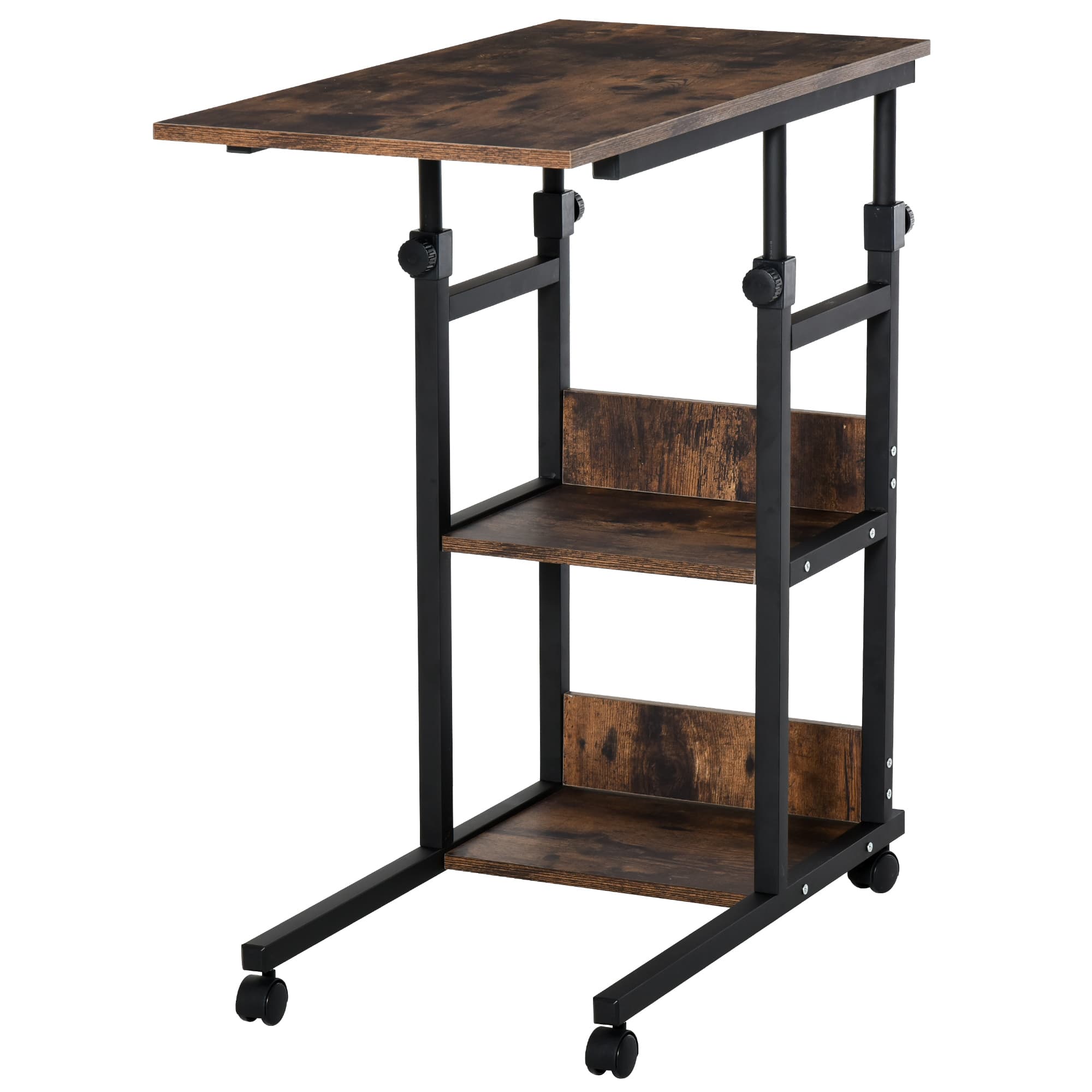 Effortless Storage: Industrial Mobile C-Shaped Side Table - Rustic Brown