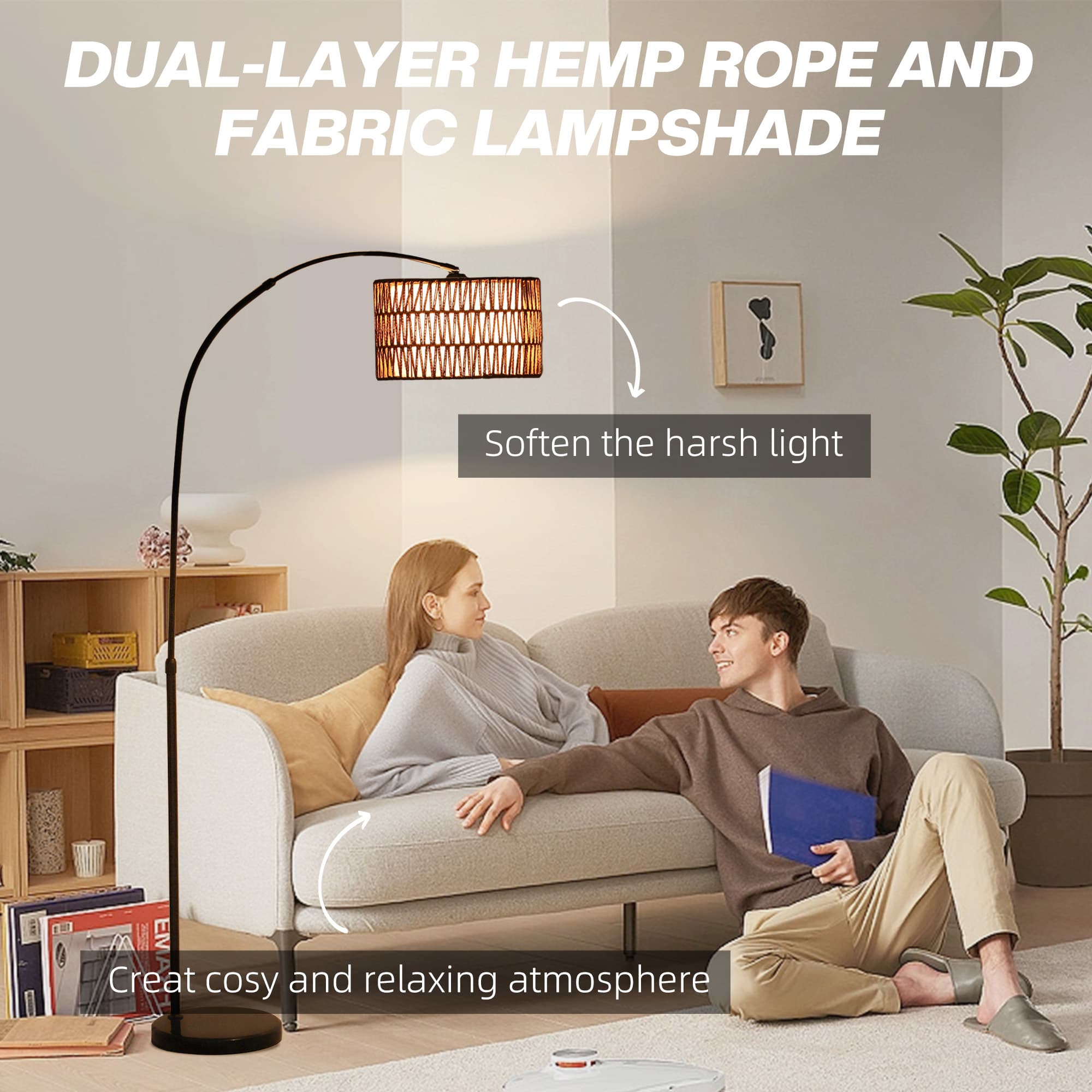 Transform Your Living Room with this Adjustable Rattan Arc Lamp - image 5