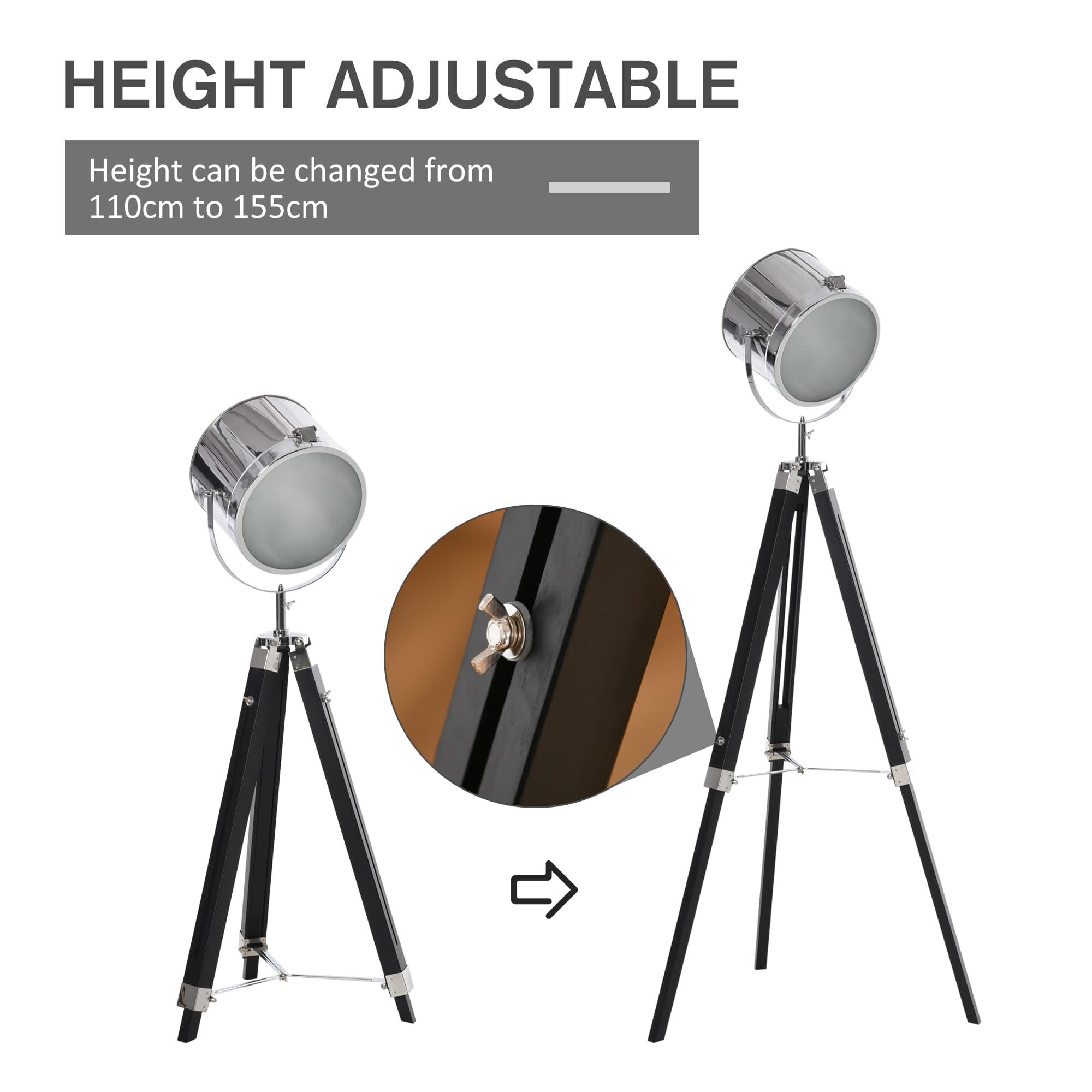 Black Tripod Floor Lamp with Adjustable Height - image 5