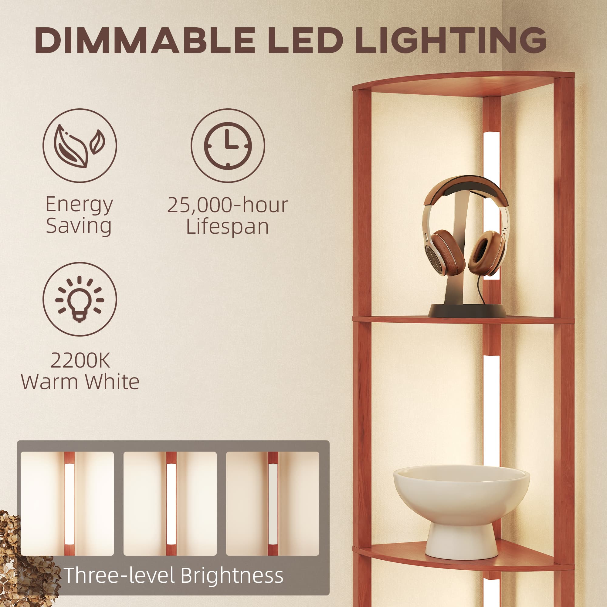 Corner Floor Lamp and Shelf Unit with Warm Dimmable LED - image 7