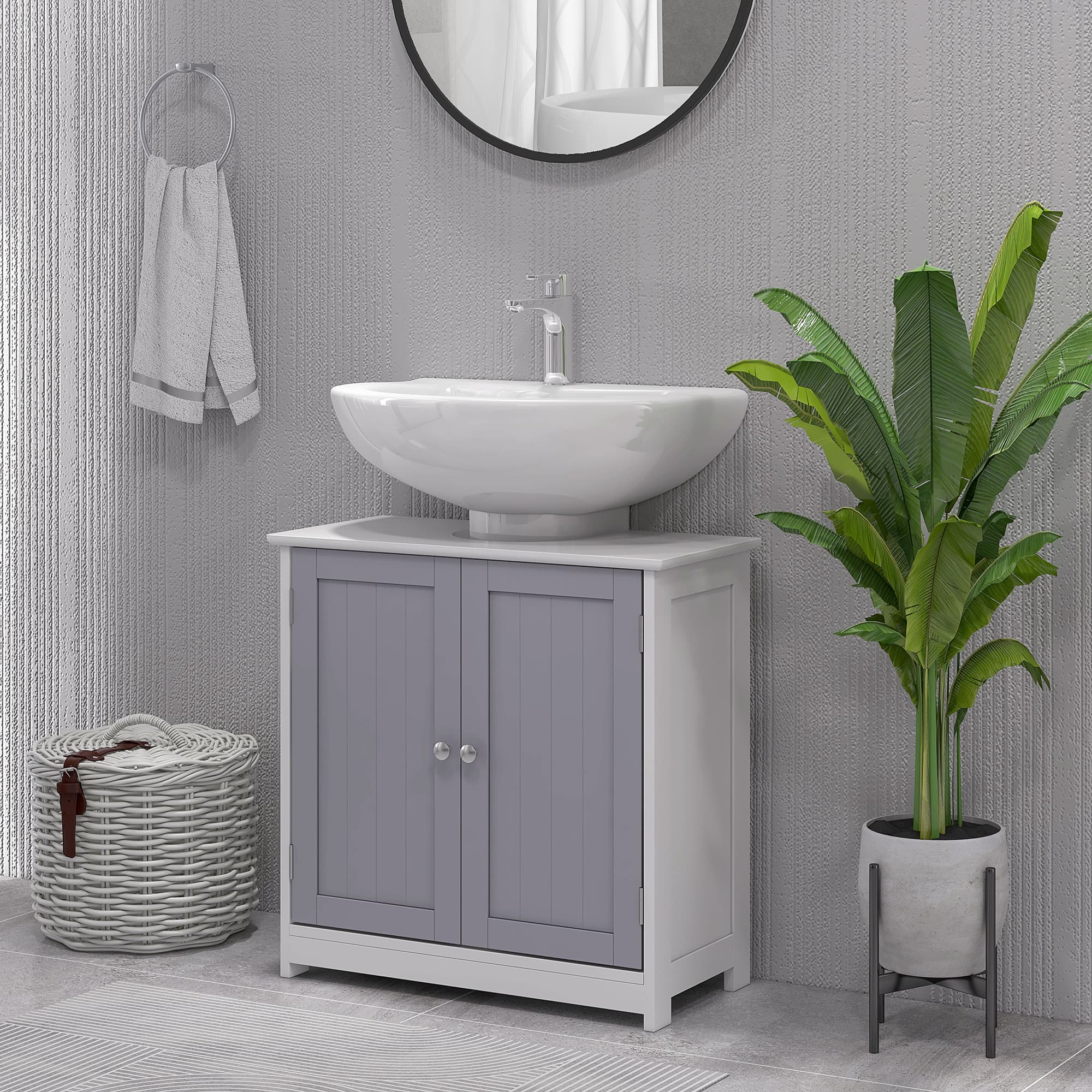 Grey and White Under-Sink Bathroom Cabinet - image 1