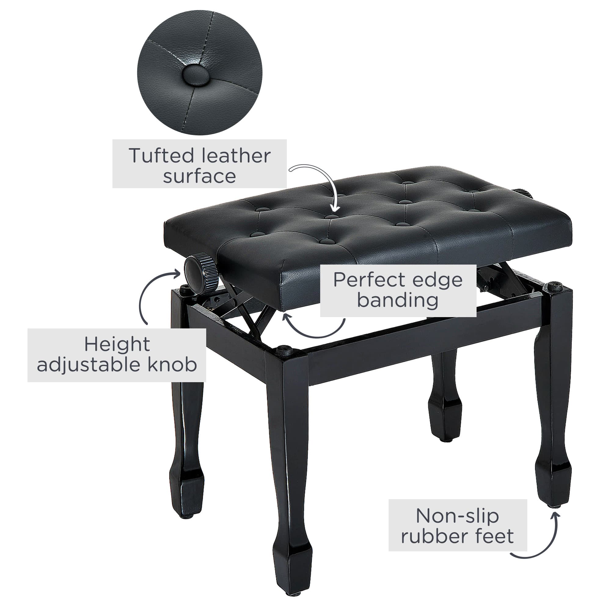 Height Adjustable Tufted Piano Stool & Dressing Bench - image 5