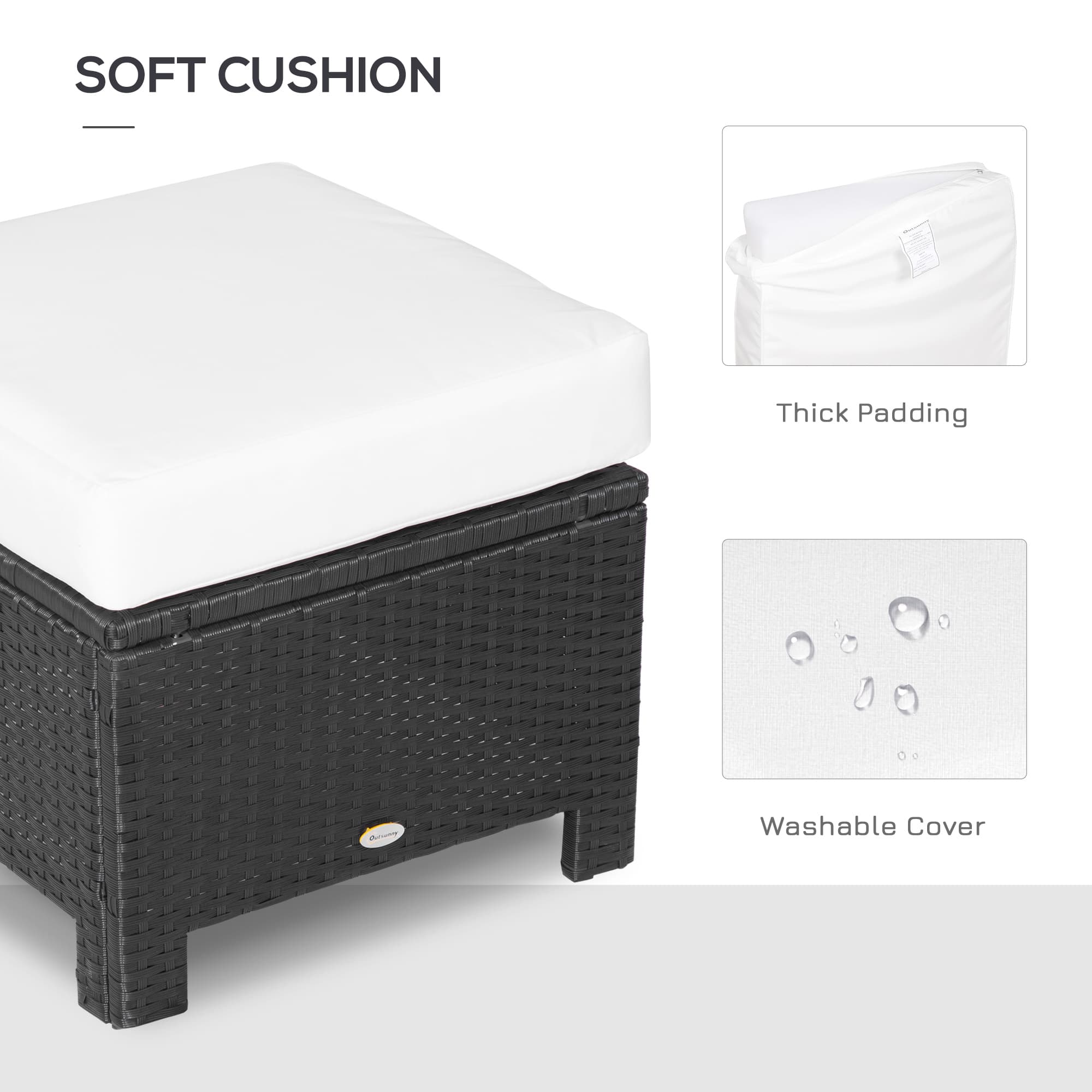 Premium Black Rattan Footstool with Padded Cushion - image 3