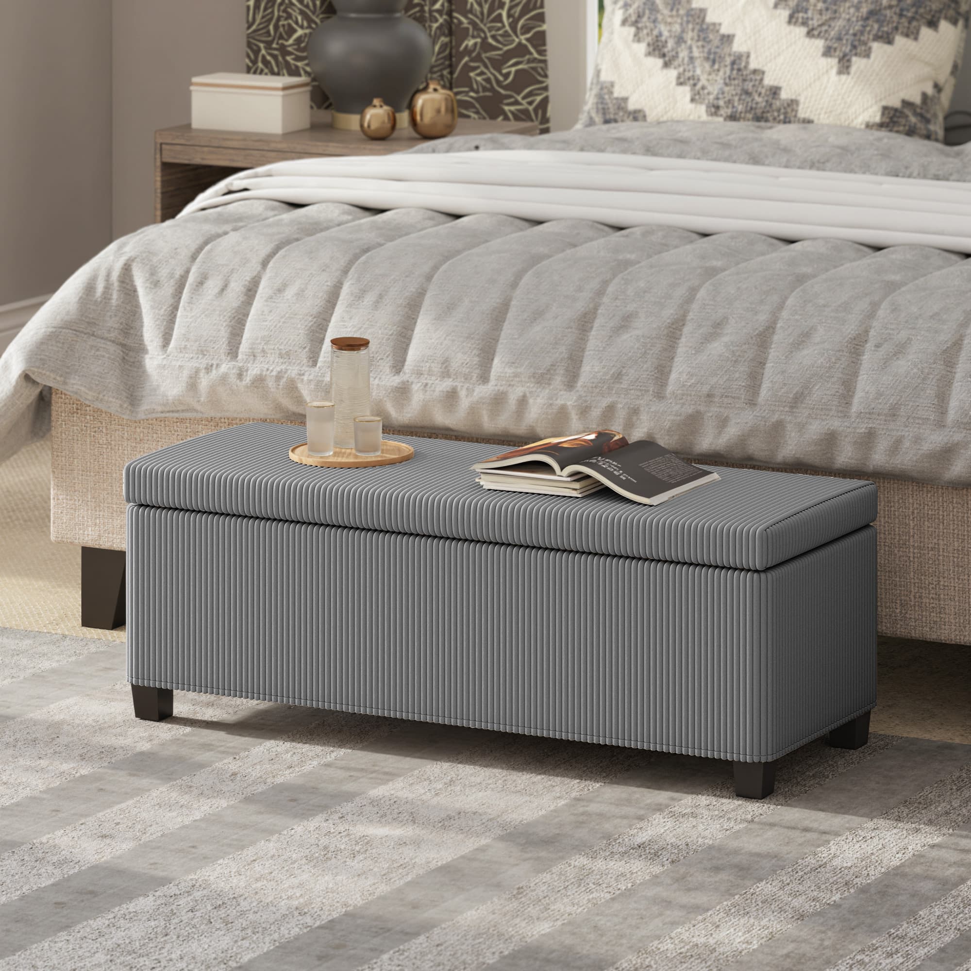 Transform Your Space with this Grey Corduroy Storage Ottoman - image 4