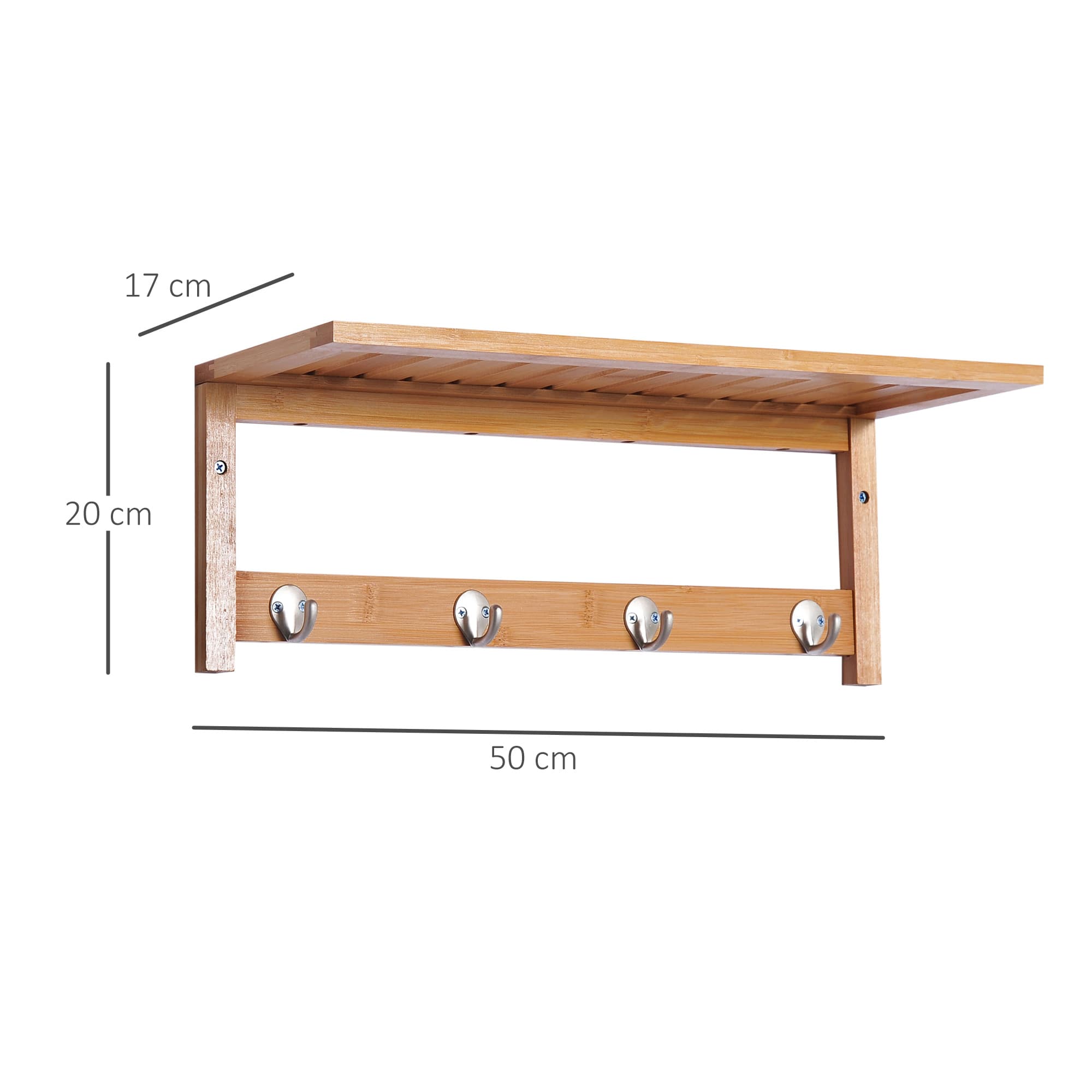 Bamboo Coat Rack with Shelf — 4 Wall-Mounted Double Hooks - image 10