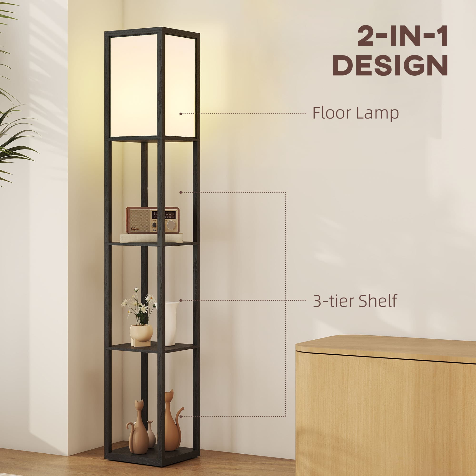Black Floor Lamp with Three Display Shelves - image 5