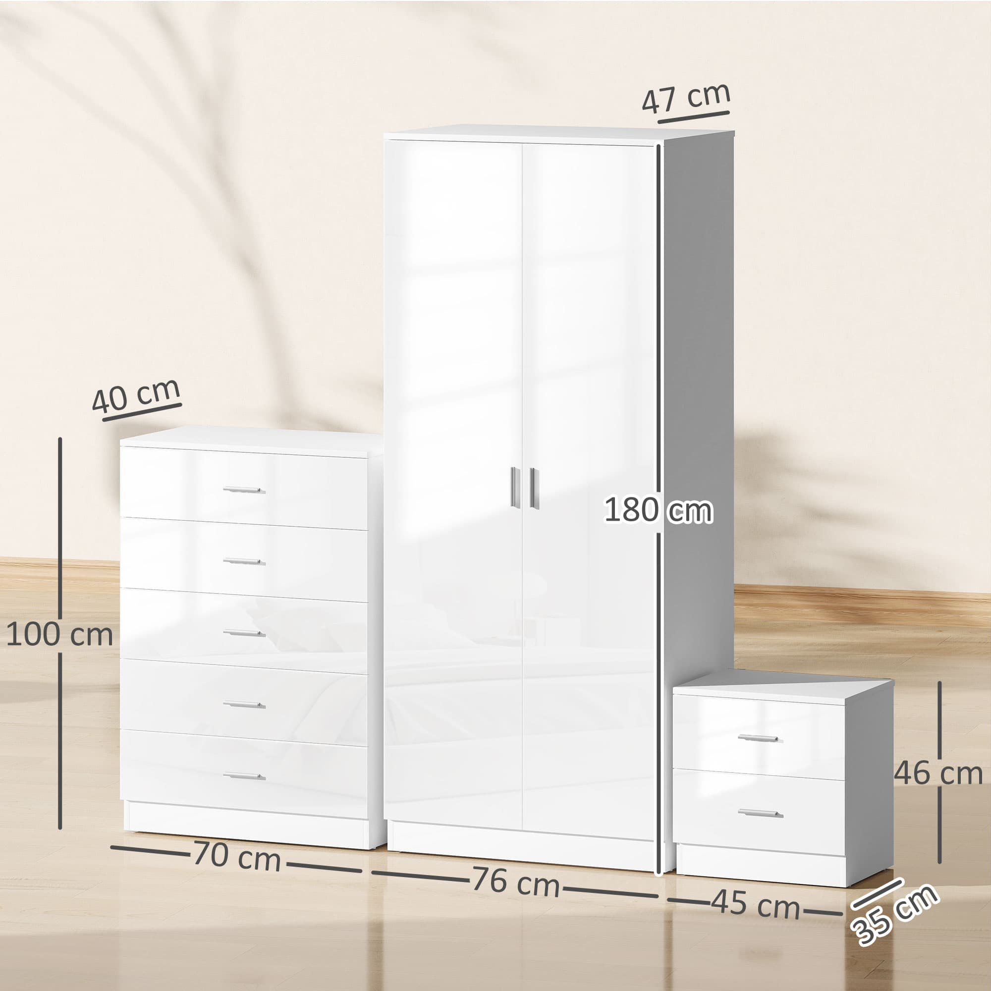 Transform Your Space with this White High Gloss Bedroom Trio - image 4