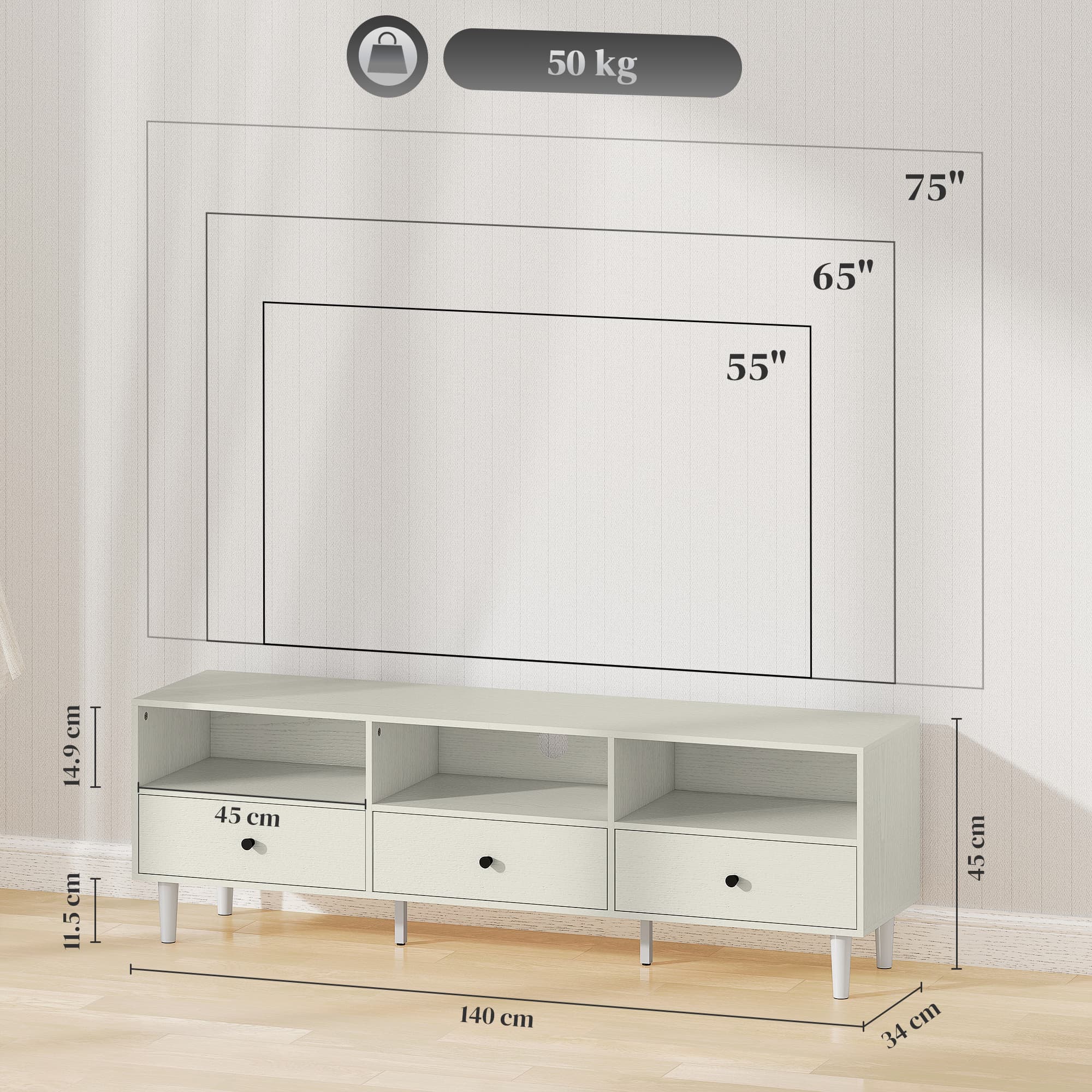 Effortless Minimalist Cream White TV Unit for 75" Screens - image 2