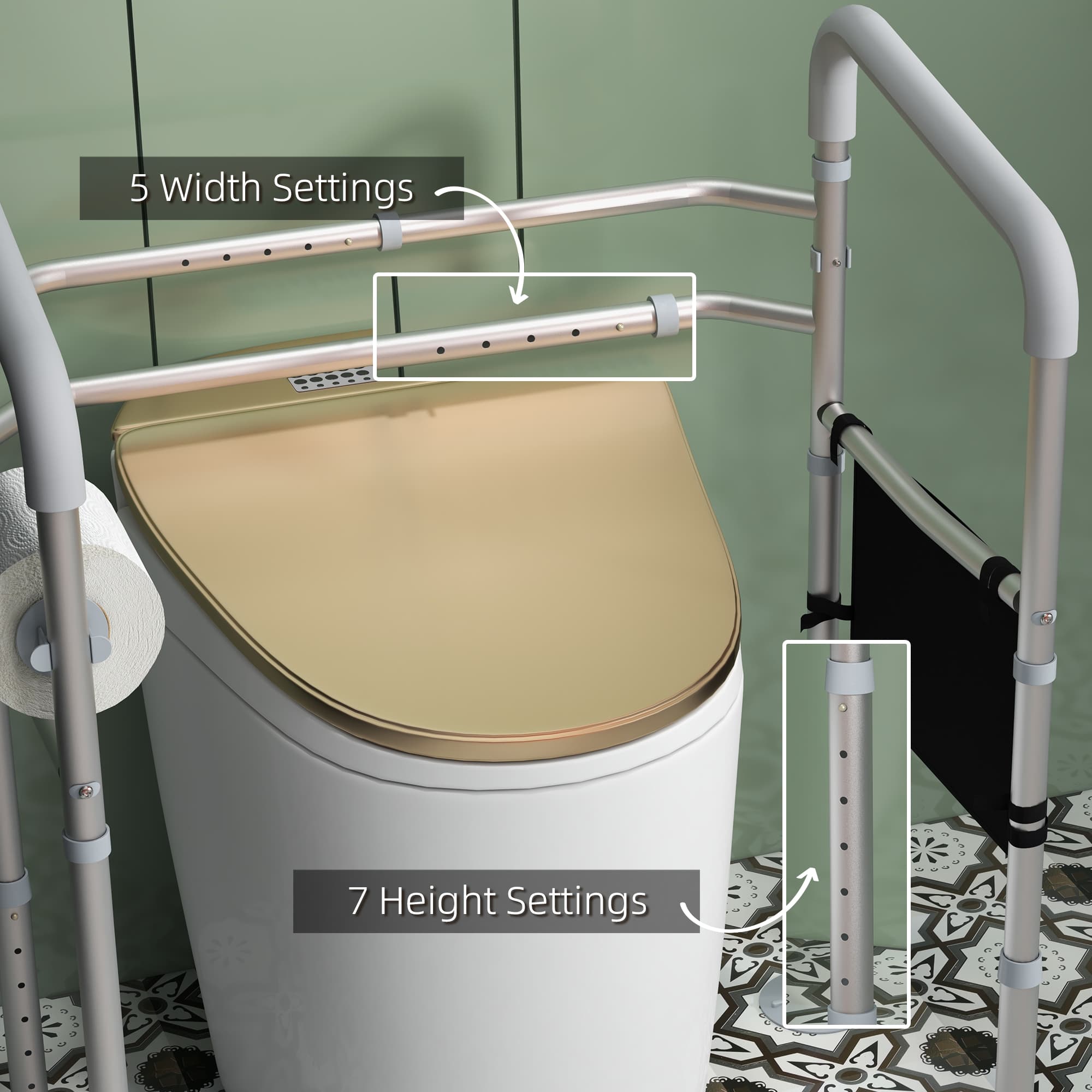 Free-Standing Toilet Frame with Adjustable Arms and Storage Pouch - image 9