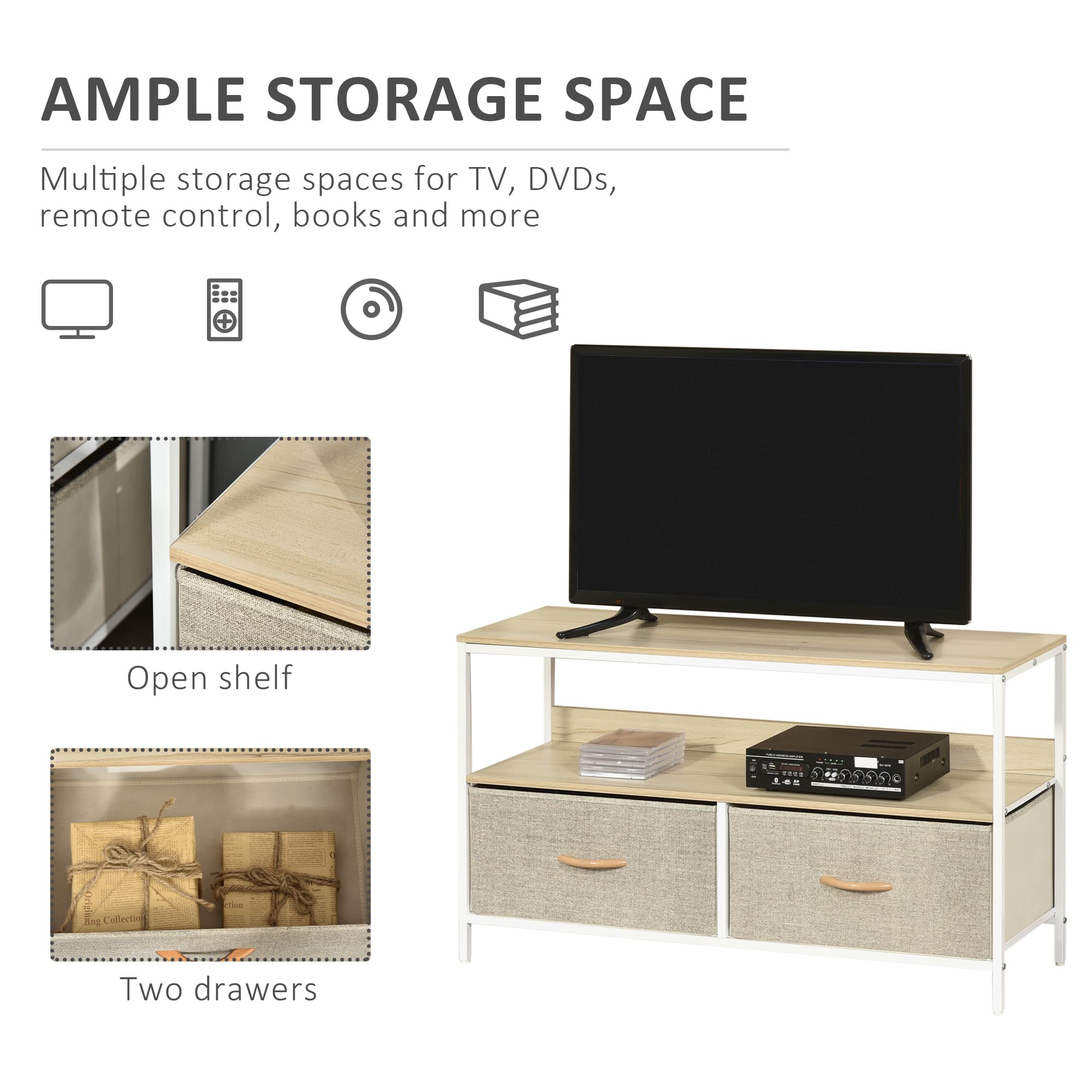 Low-Profile TV Stand with Fabric Drawers – Maple Finish - image 10