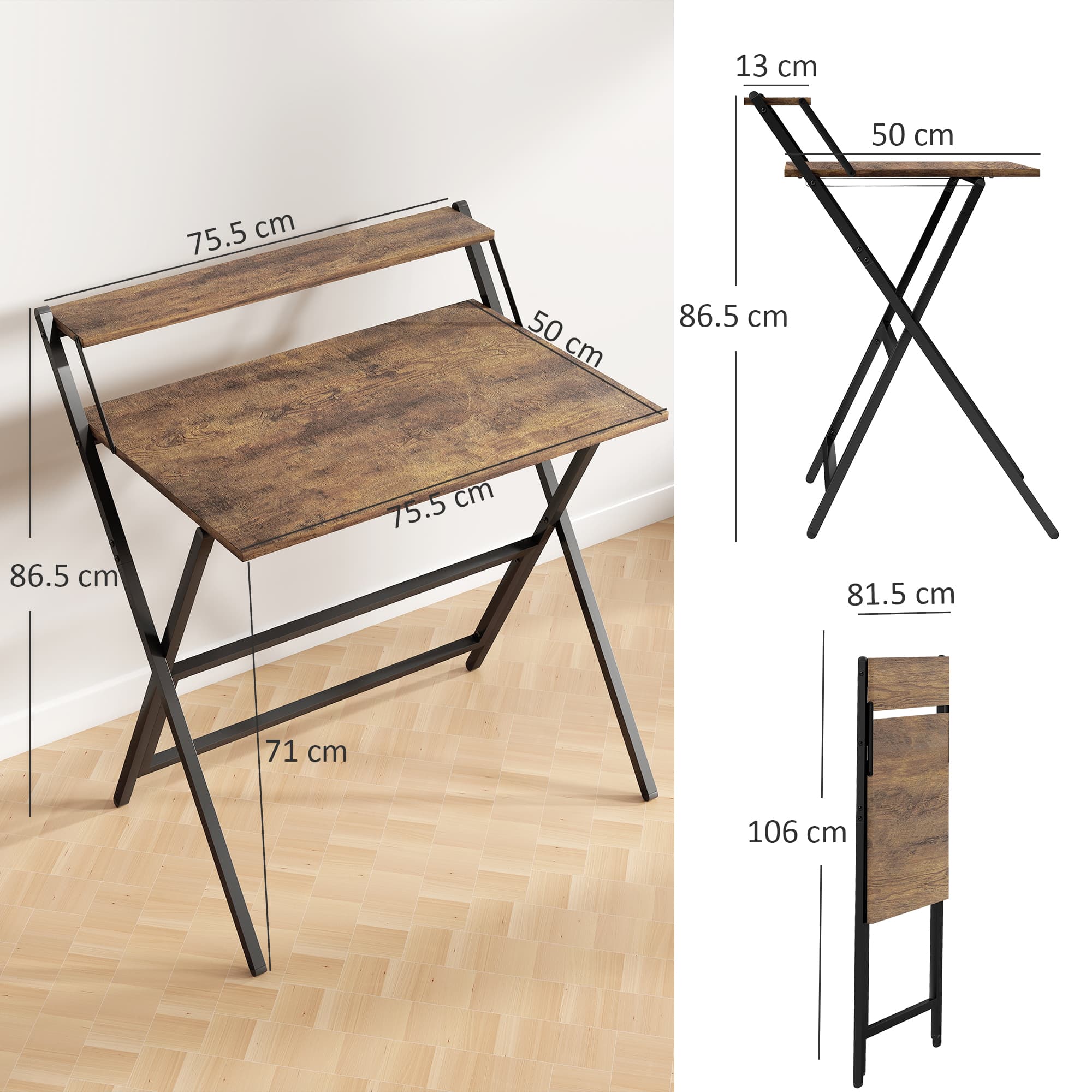 Space-Saving Folding Computer Desk with Monitor Shelf - image 2