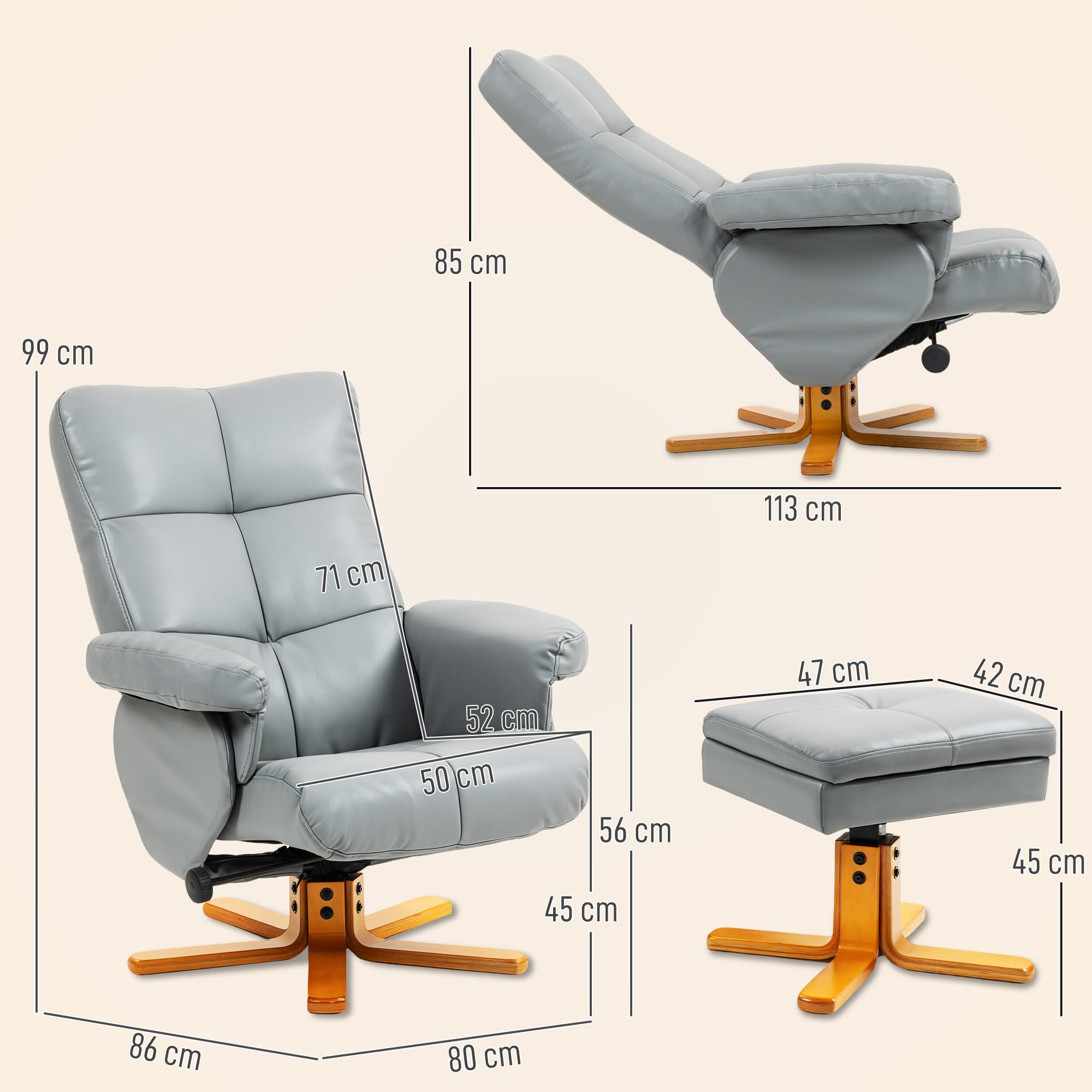 Effortless Comfort: Light Grey Swivel Recliner & Footstool - image 5