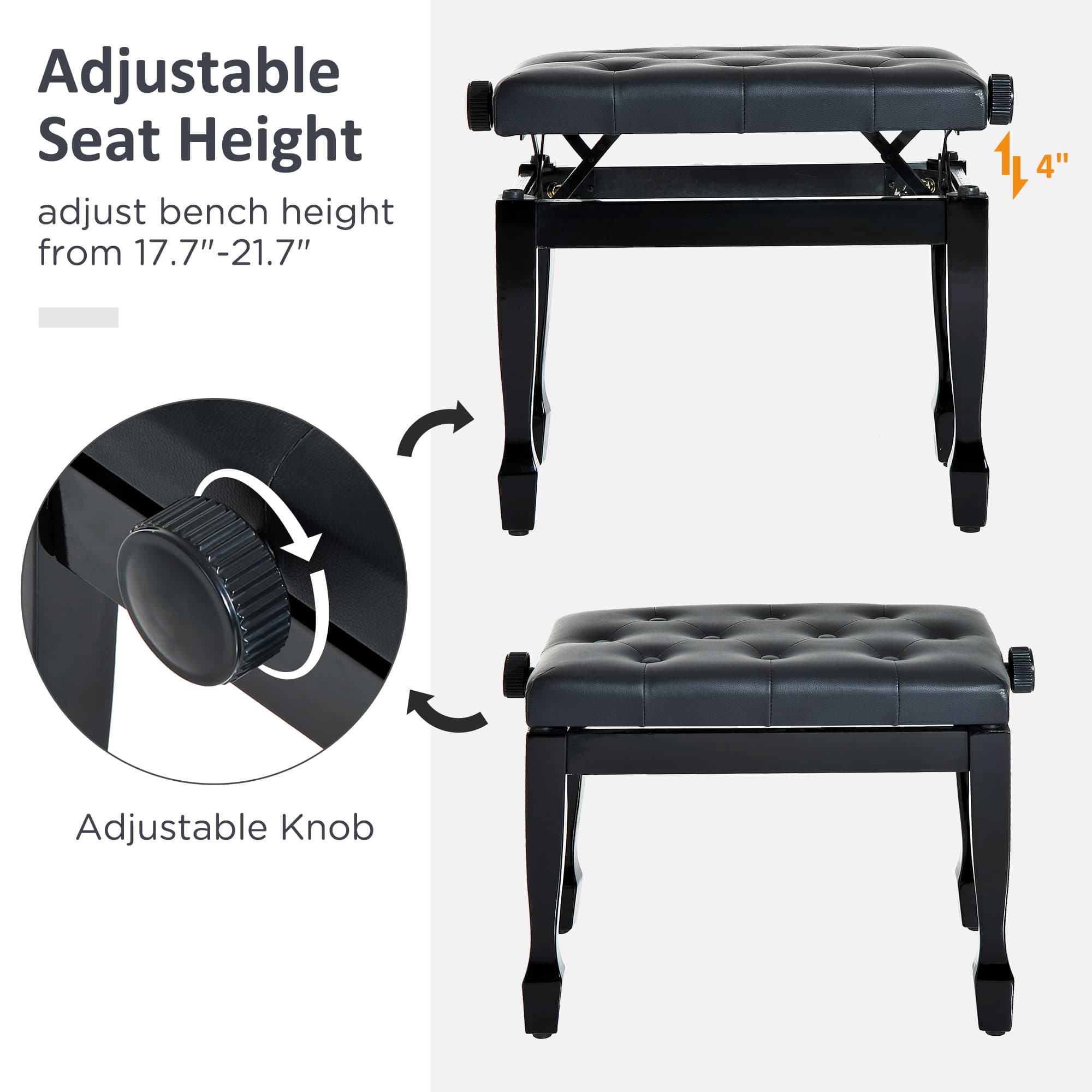 Height Adjustable Tufted Piano Stool & Dressing Bench - image 4