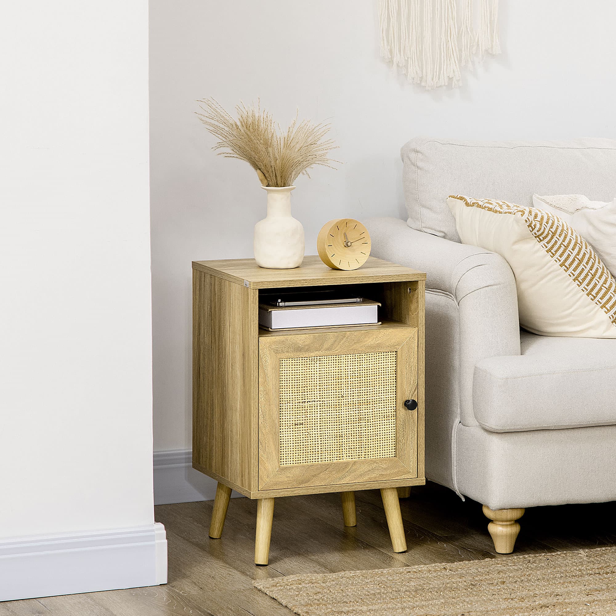 Natural Bedside Table with Rattan Door Storage - image 9