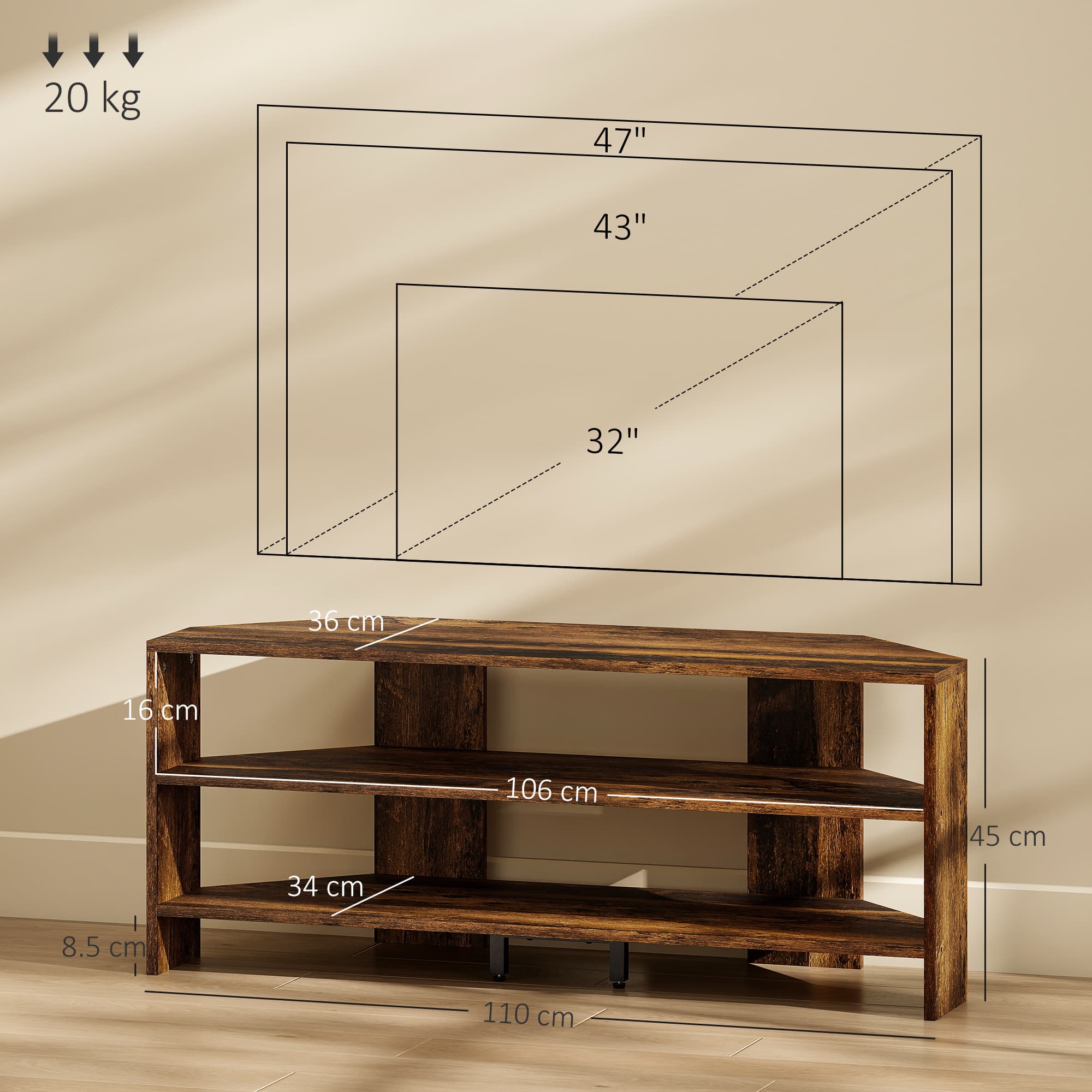 Transform Your Space with this Rustic Brown Corner TV Stand - image 1
