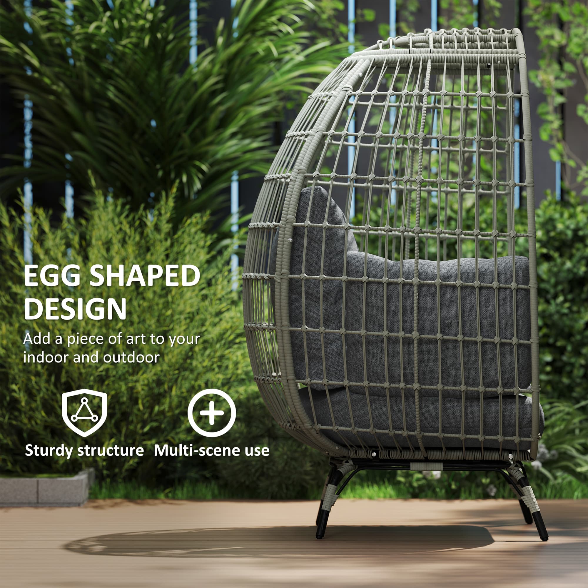 Relax in Style: Charcoal Grey Rattan Standing Egg Chair - image 2