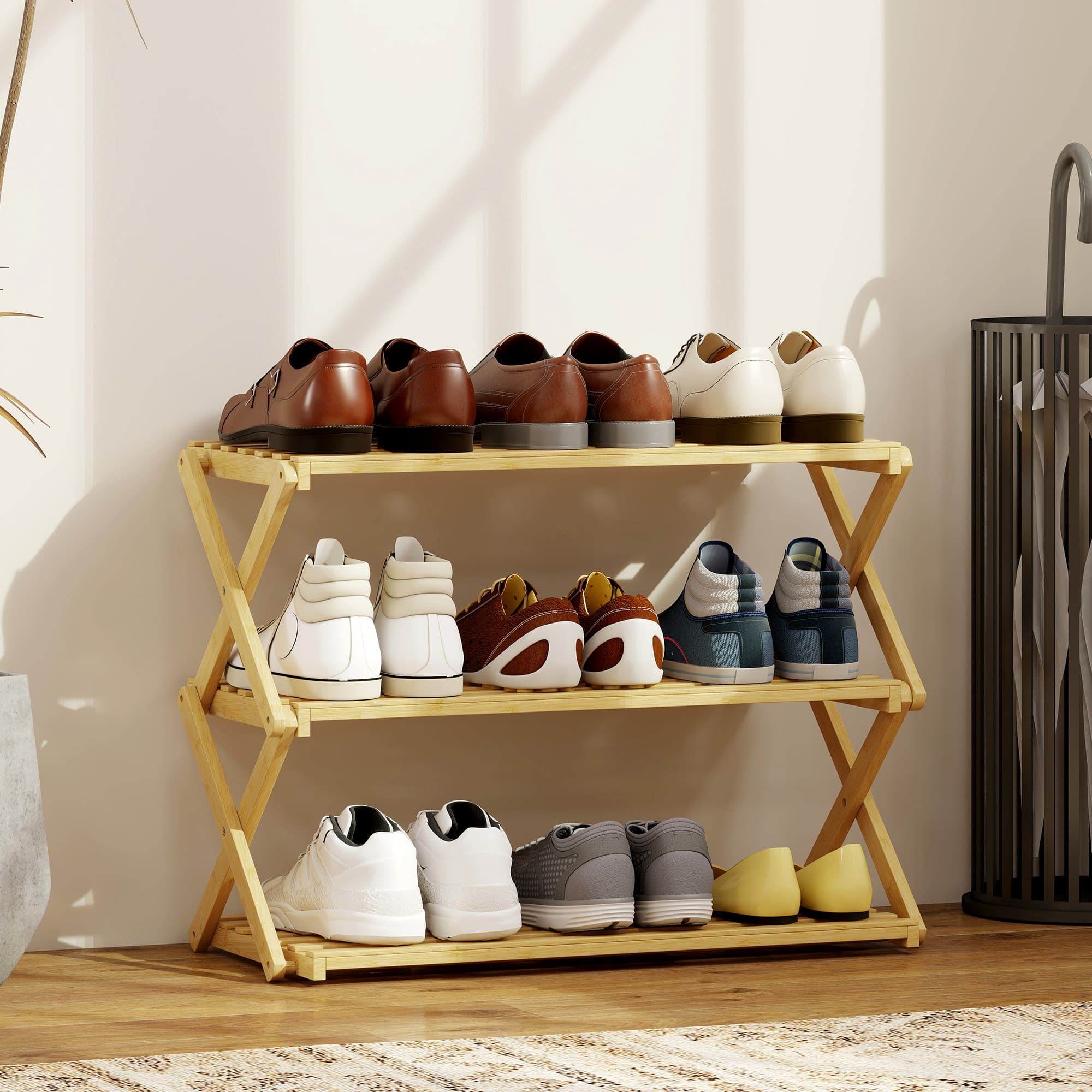Three-Tier Folding Bamboo Shoe Rack - image 7