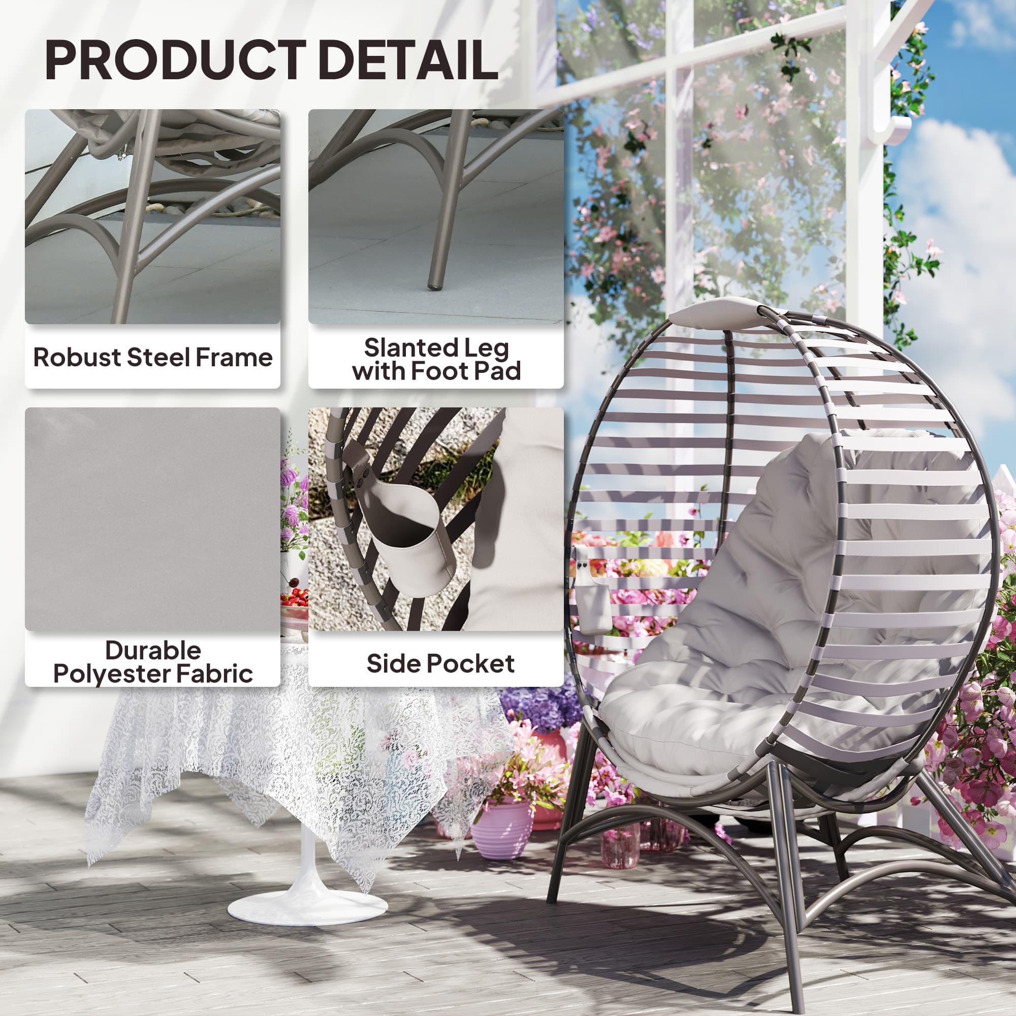 Transform Your Space with this Light Grey Foldable Egg Chair - image 5
