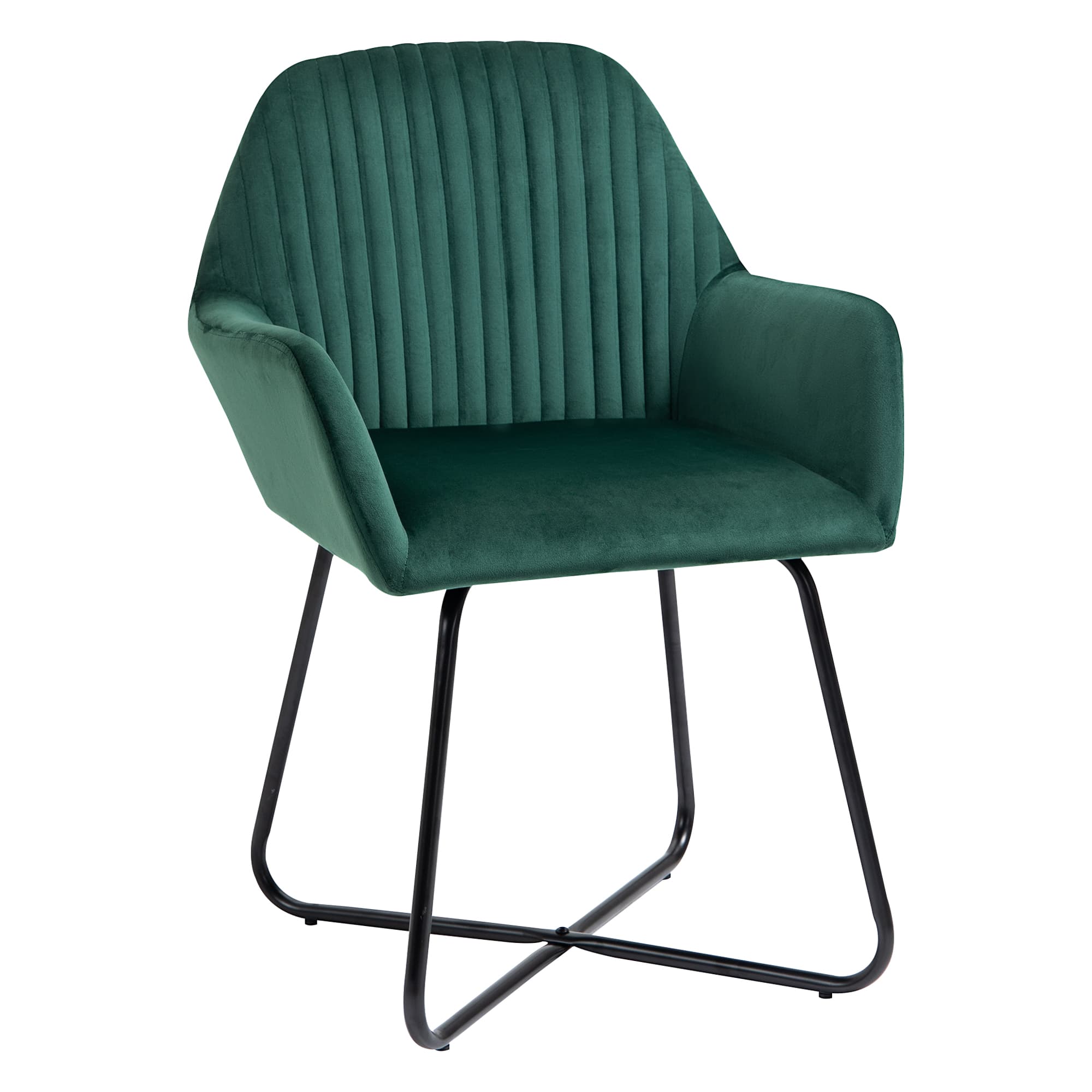 Green Velvet Accent Chair with Channel Tufting and X-Frame Metal Base - image 8