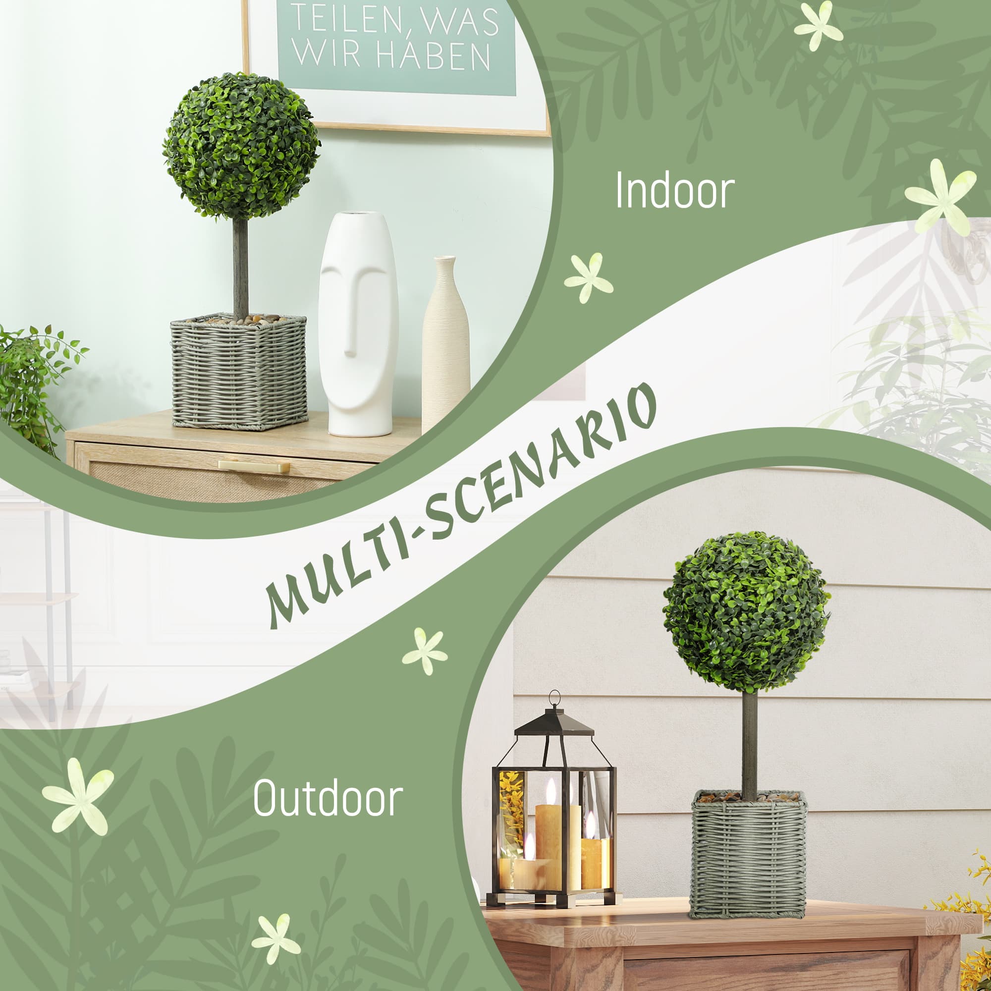 Two Faux Boxwood Topiary Balls in Woven Pots — Ready to Display - image 10