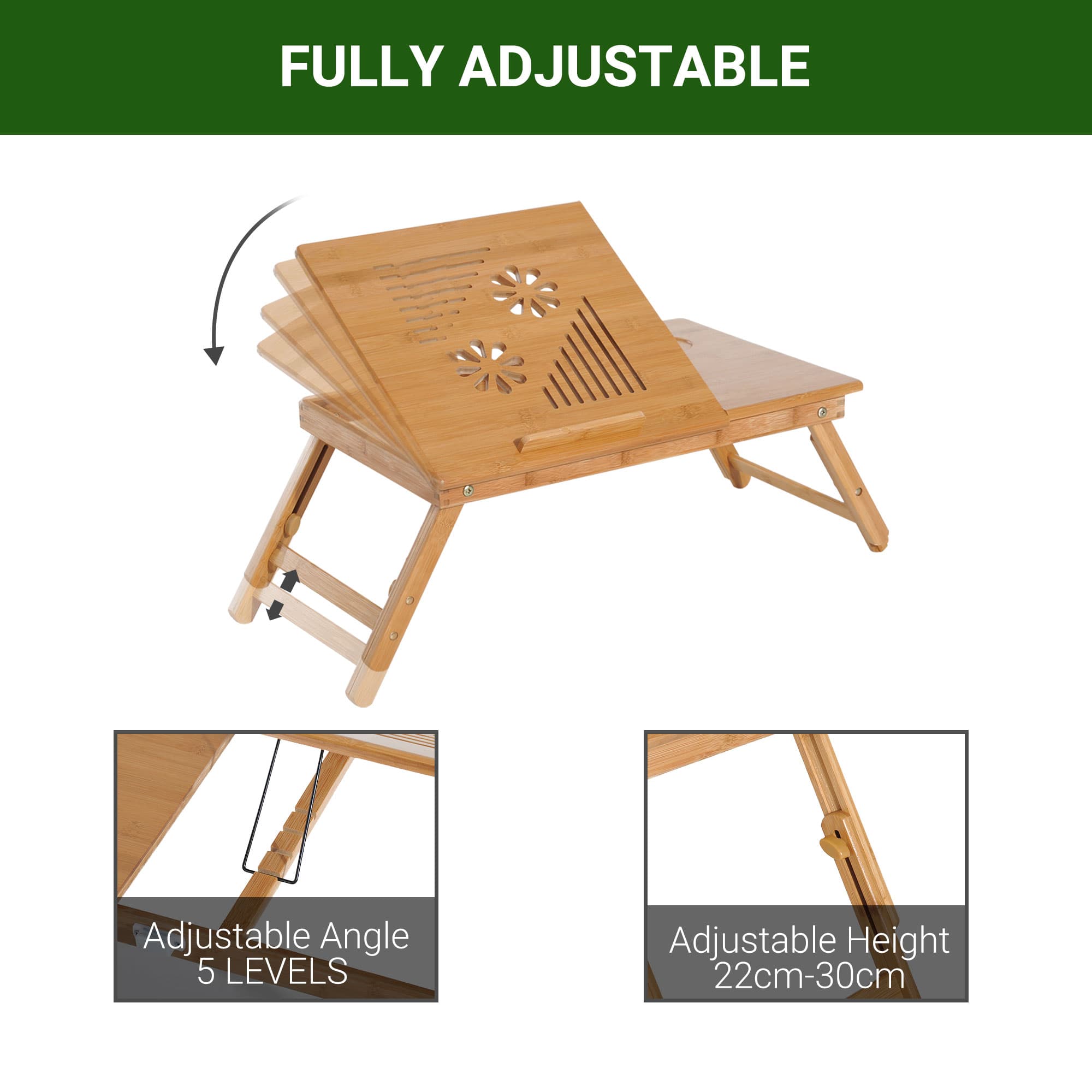 A bamboo lap desk that tilts, folds, and has a pull-out drawer - image 6