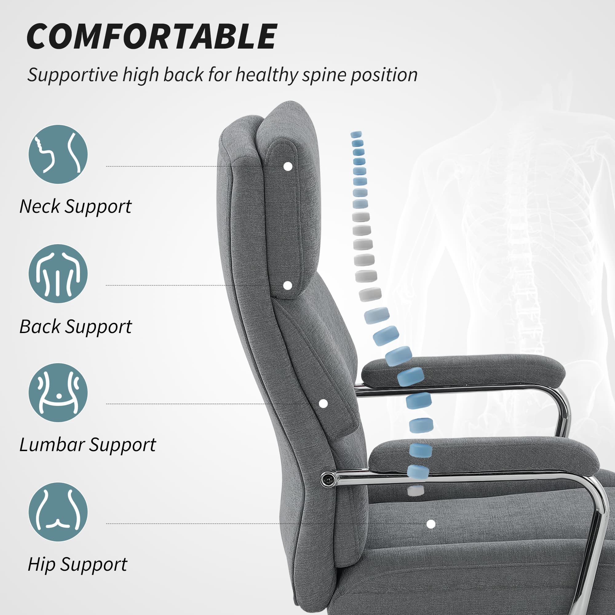 Charcoal Grey Linen Executive Chair for Effortless Support - image 4