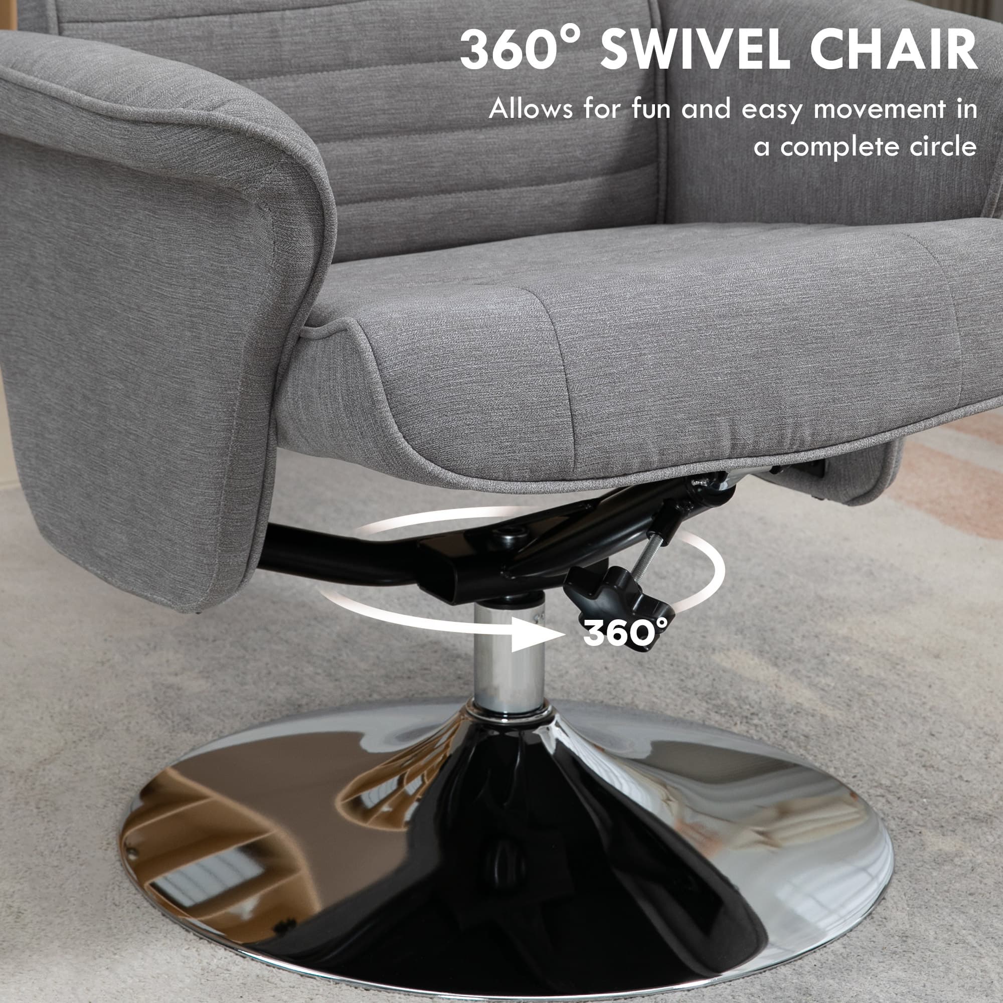 Unwind in the Grey Velvet Swivel Recliner Chair & Footstool - image 2