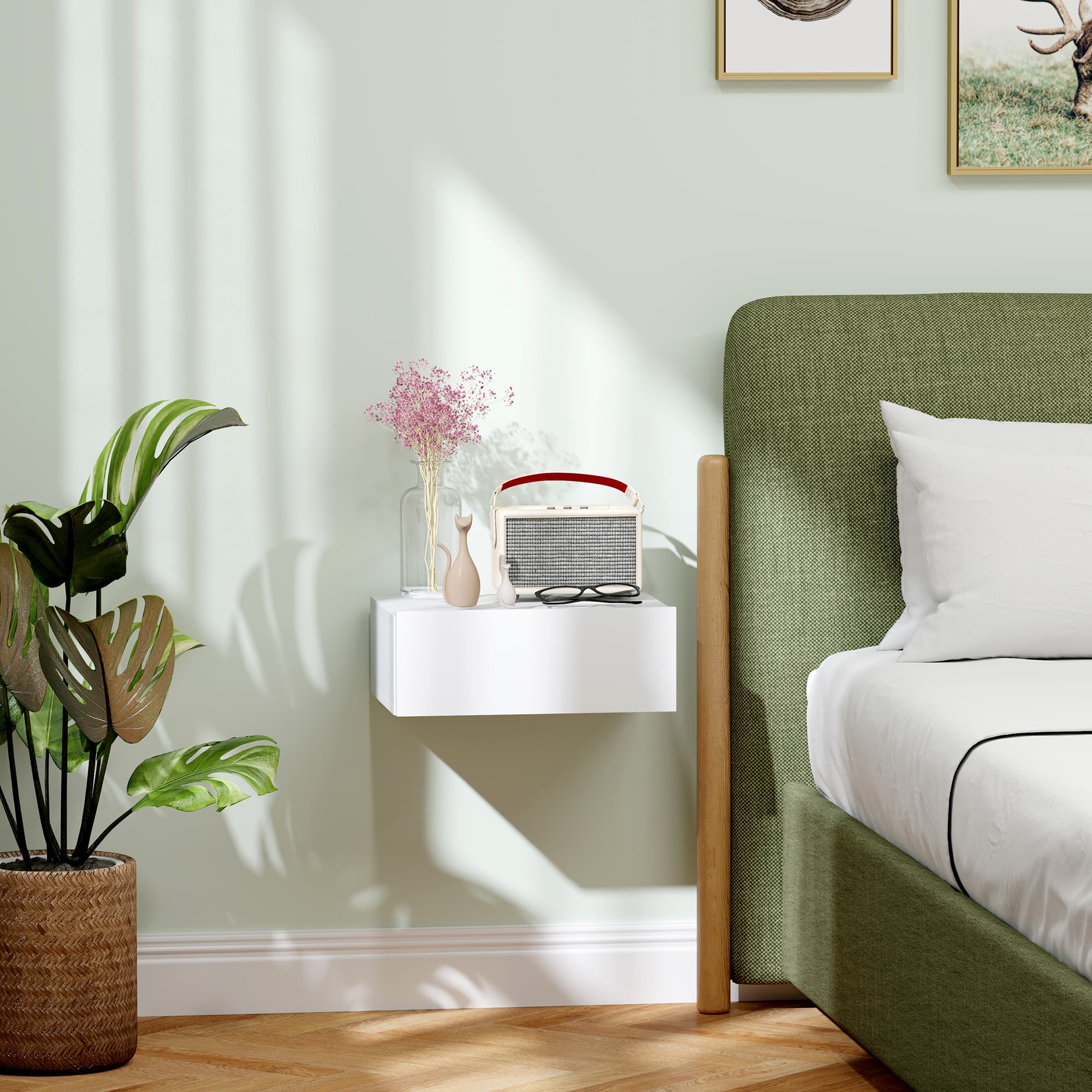 White Floating Bedside Table For Small Bedrooms - image 1