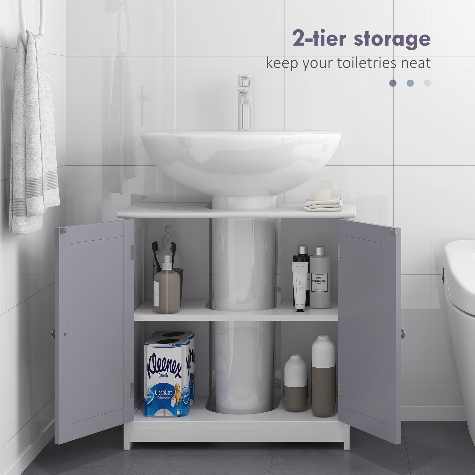 Grey and White Under-Sink Bathroom Cabinet - image 4
