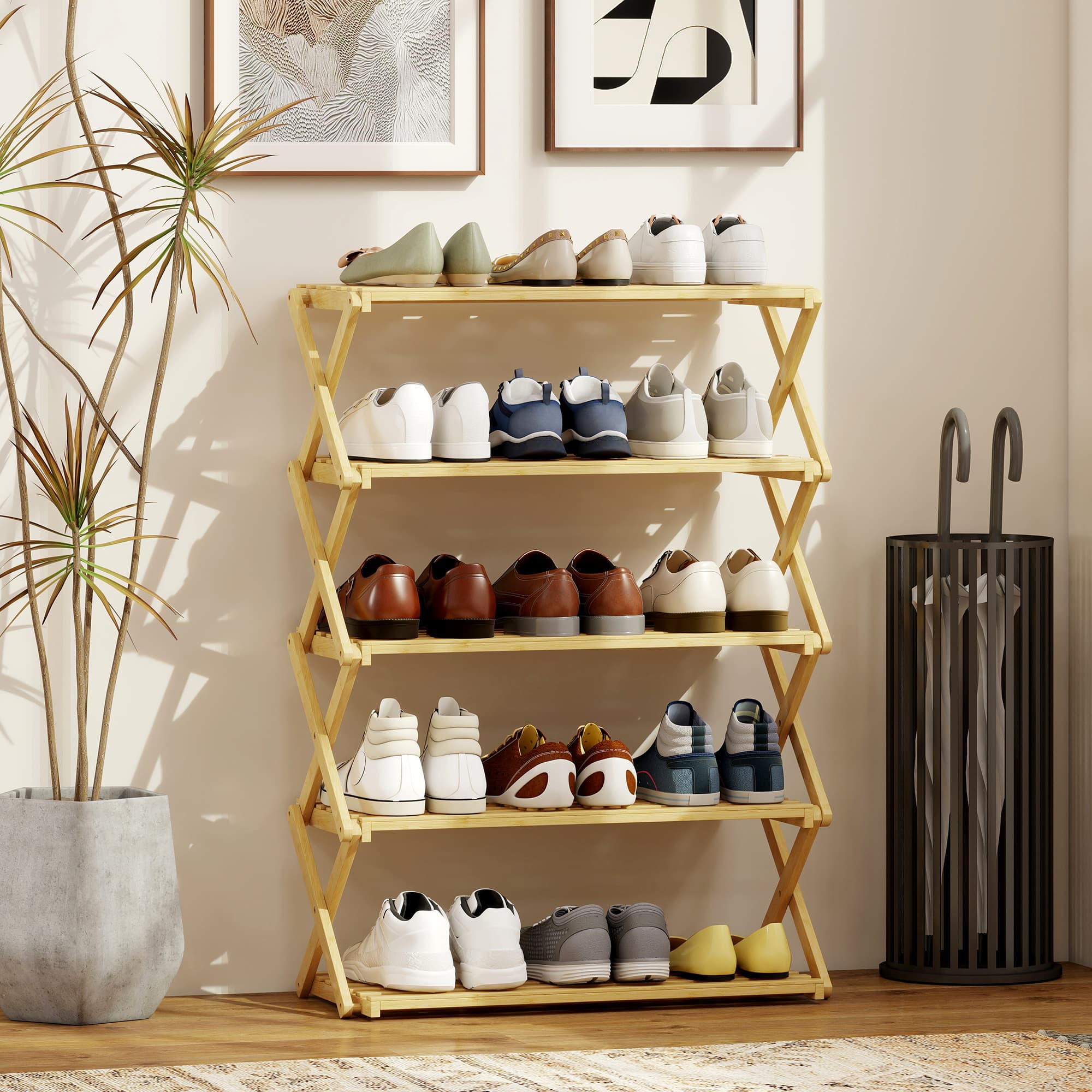 Compact Five-Tier Bamboo Shoe Rack That Folds Flat - image 6