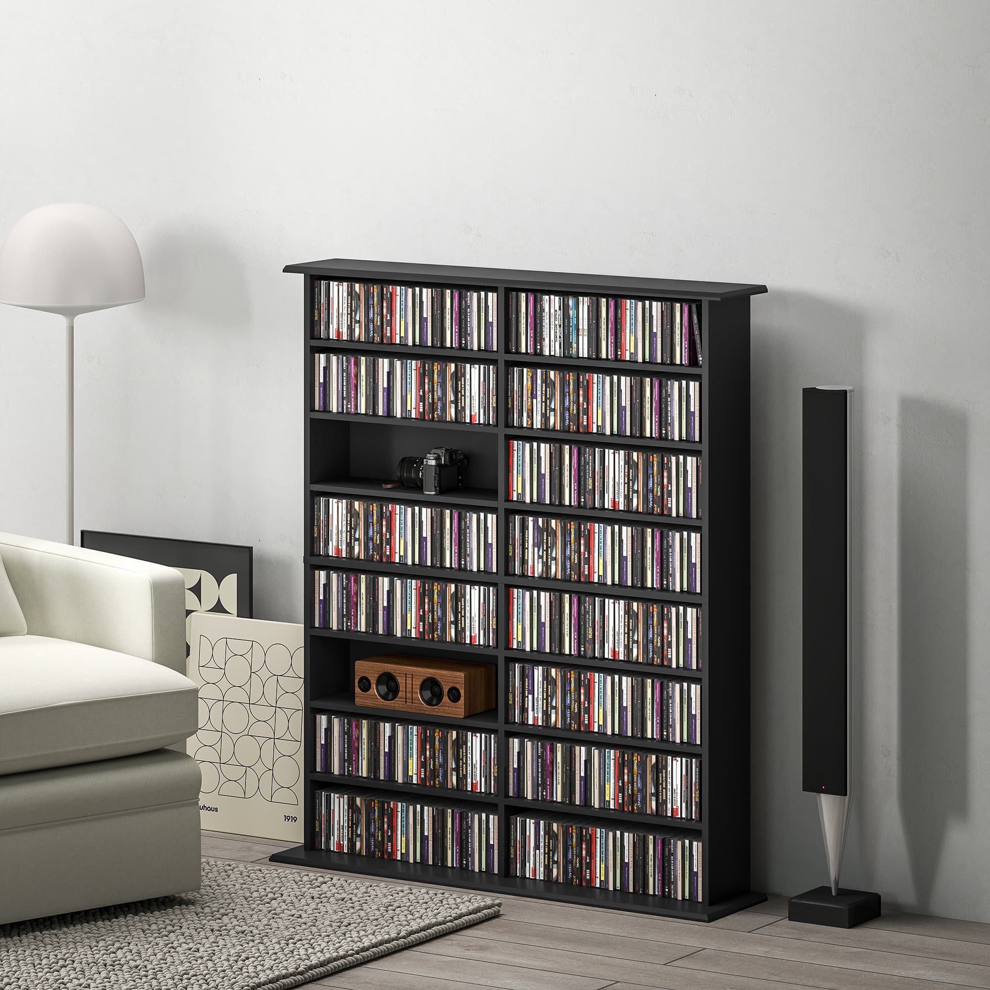 Transform Your Space with this 16-Compartment Black Media Shelf - image 1