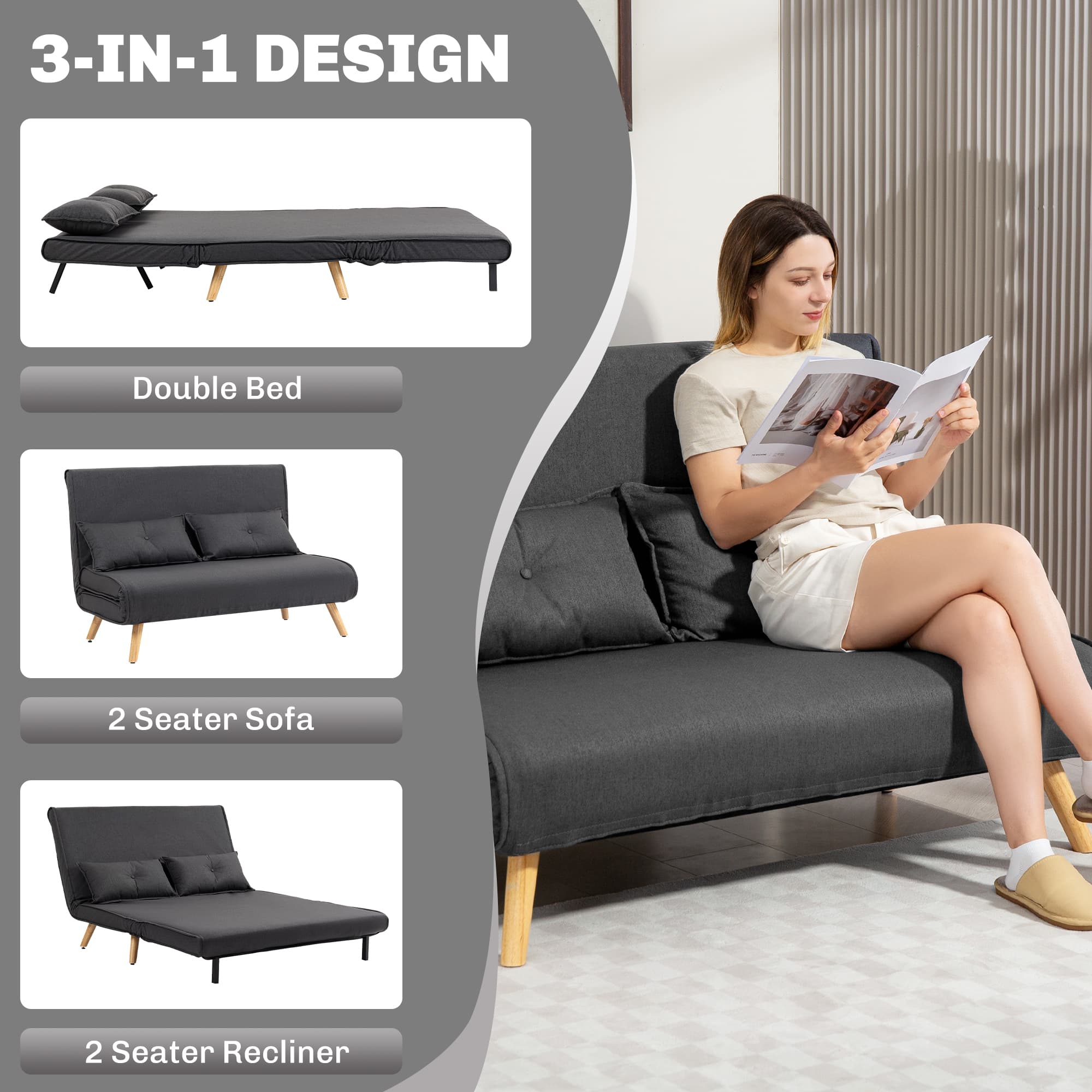 Transform Your Space with this Charcoal Grey Sofa Bed - image 2