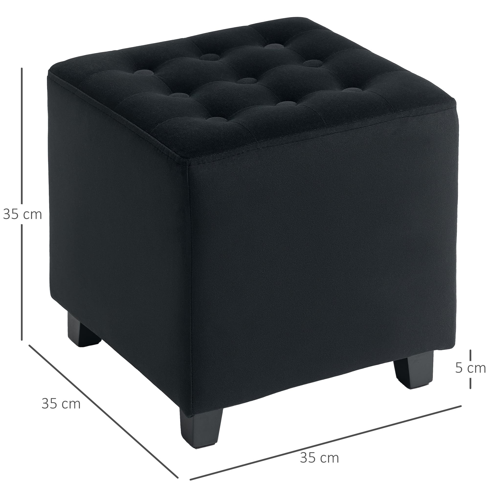 Compact Black Velvet Ottoman with Button-Tufted Top - image 7