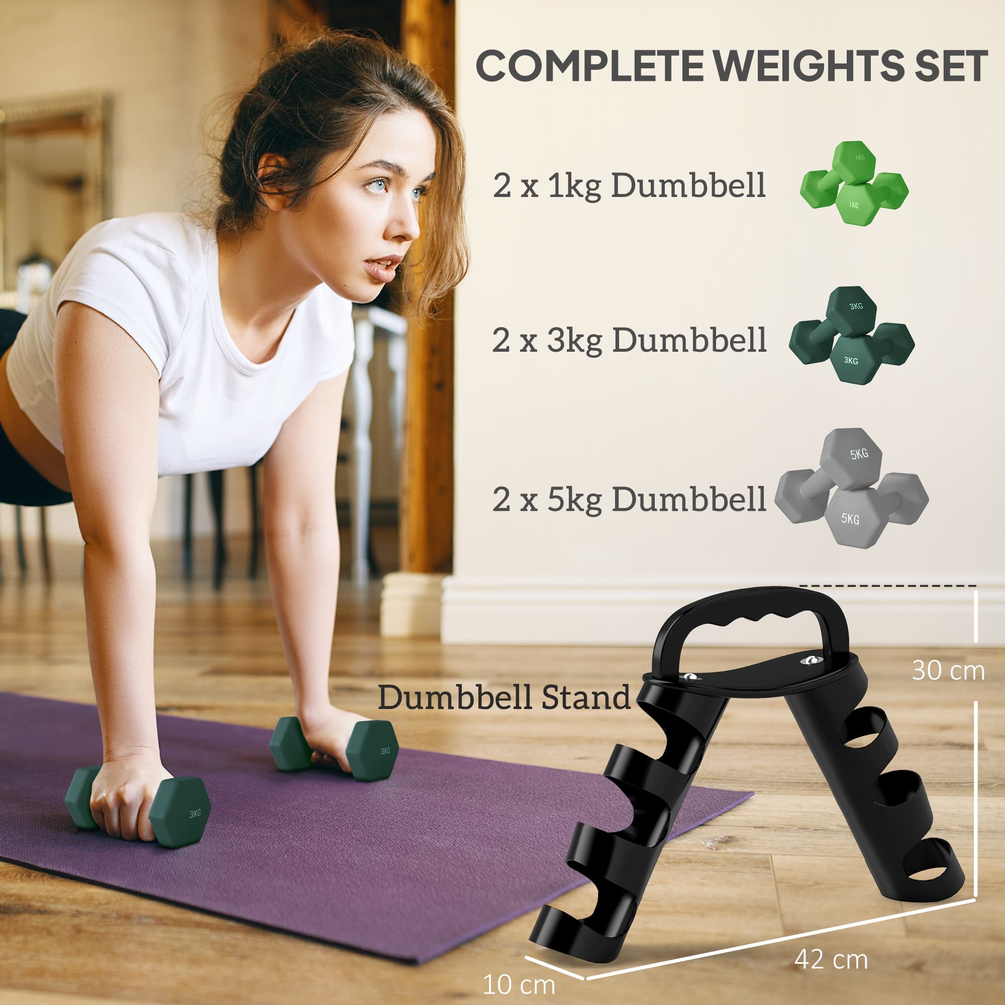 Six-Piece Hex Dumbbell Set with Multi-Function Carrier - image 10