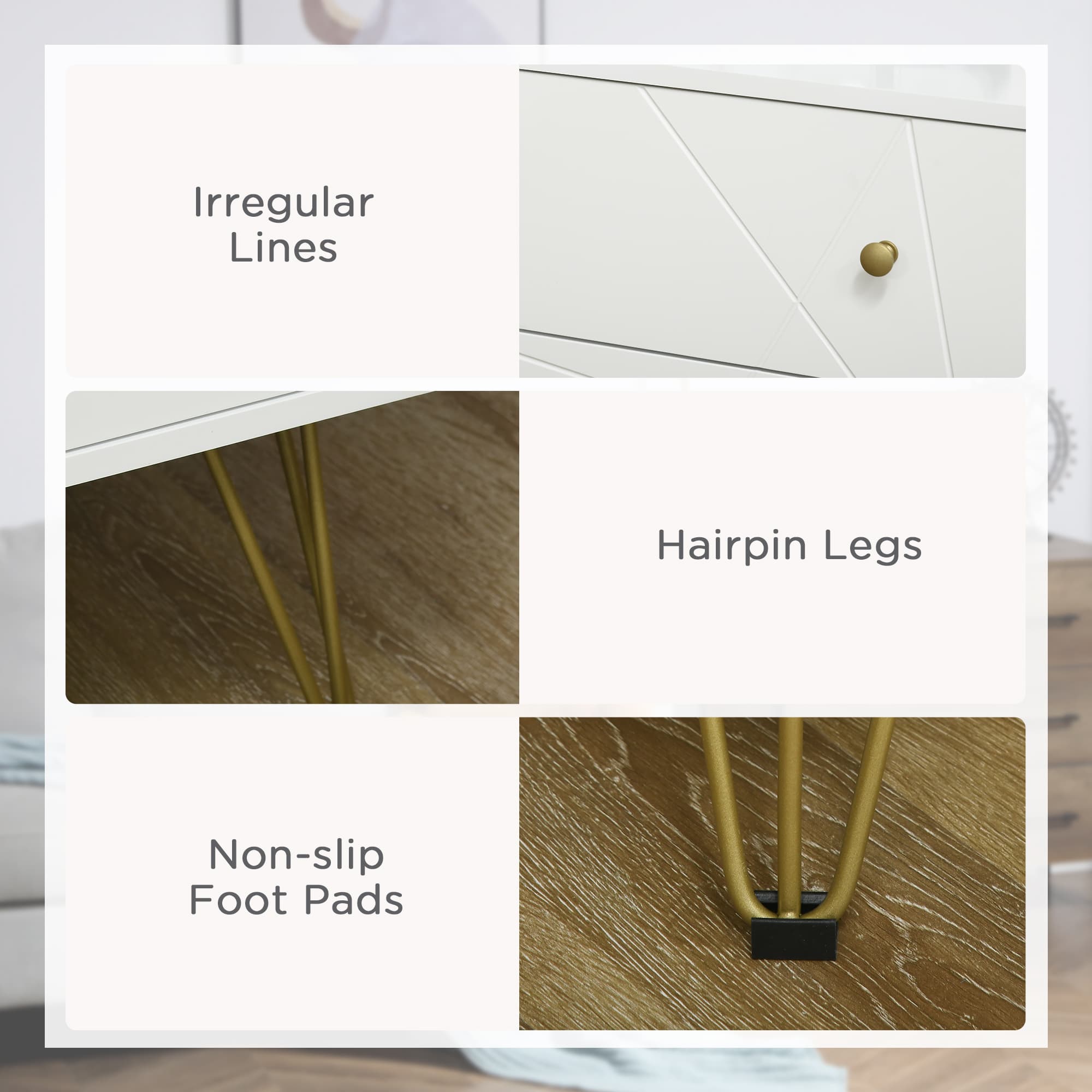 Modern White 4-Drawer Chest with Gold Hairpin Legs - image 2