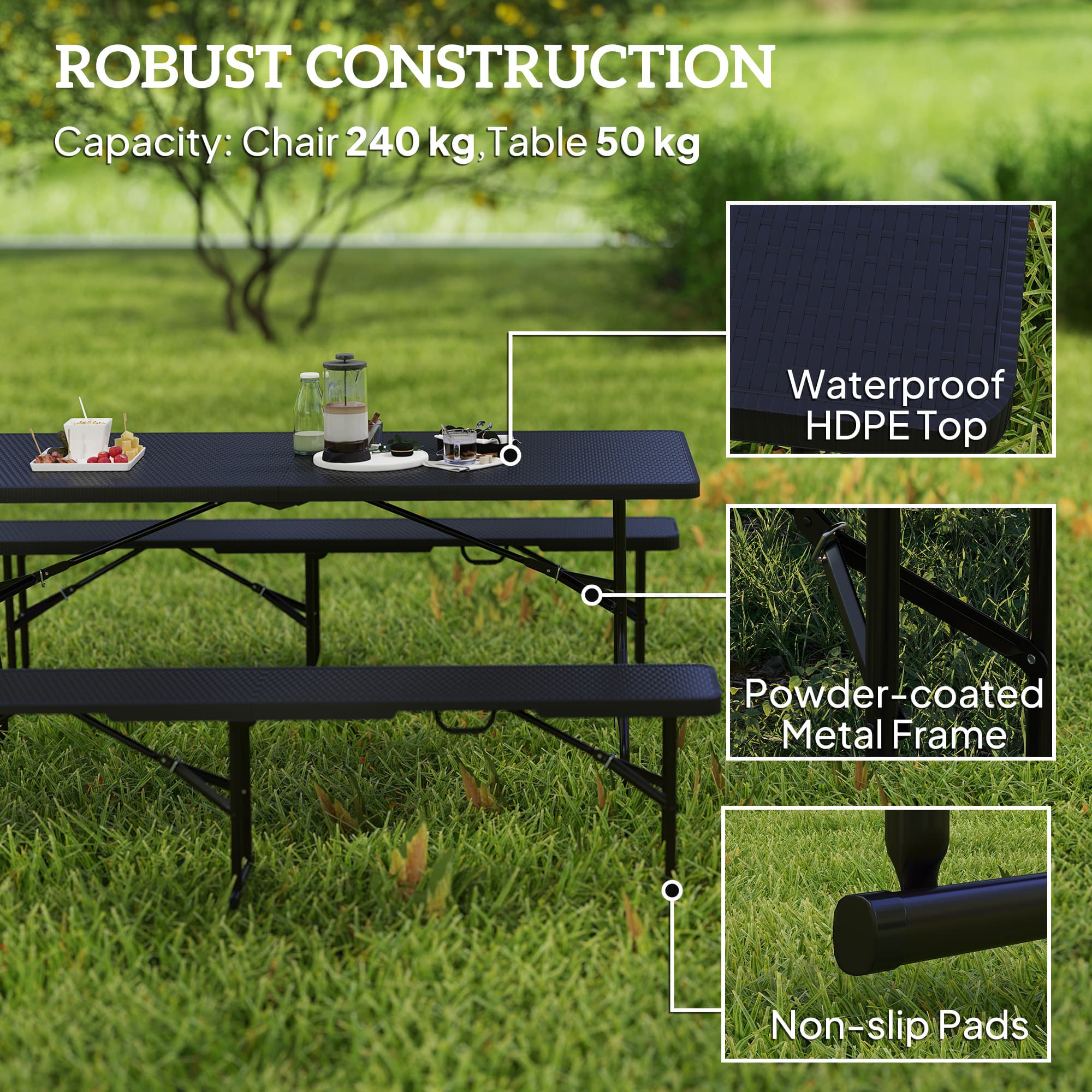 Effortless Outdoor Dining: Rattan Effect Folding Picnic Set - image 3