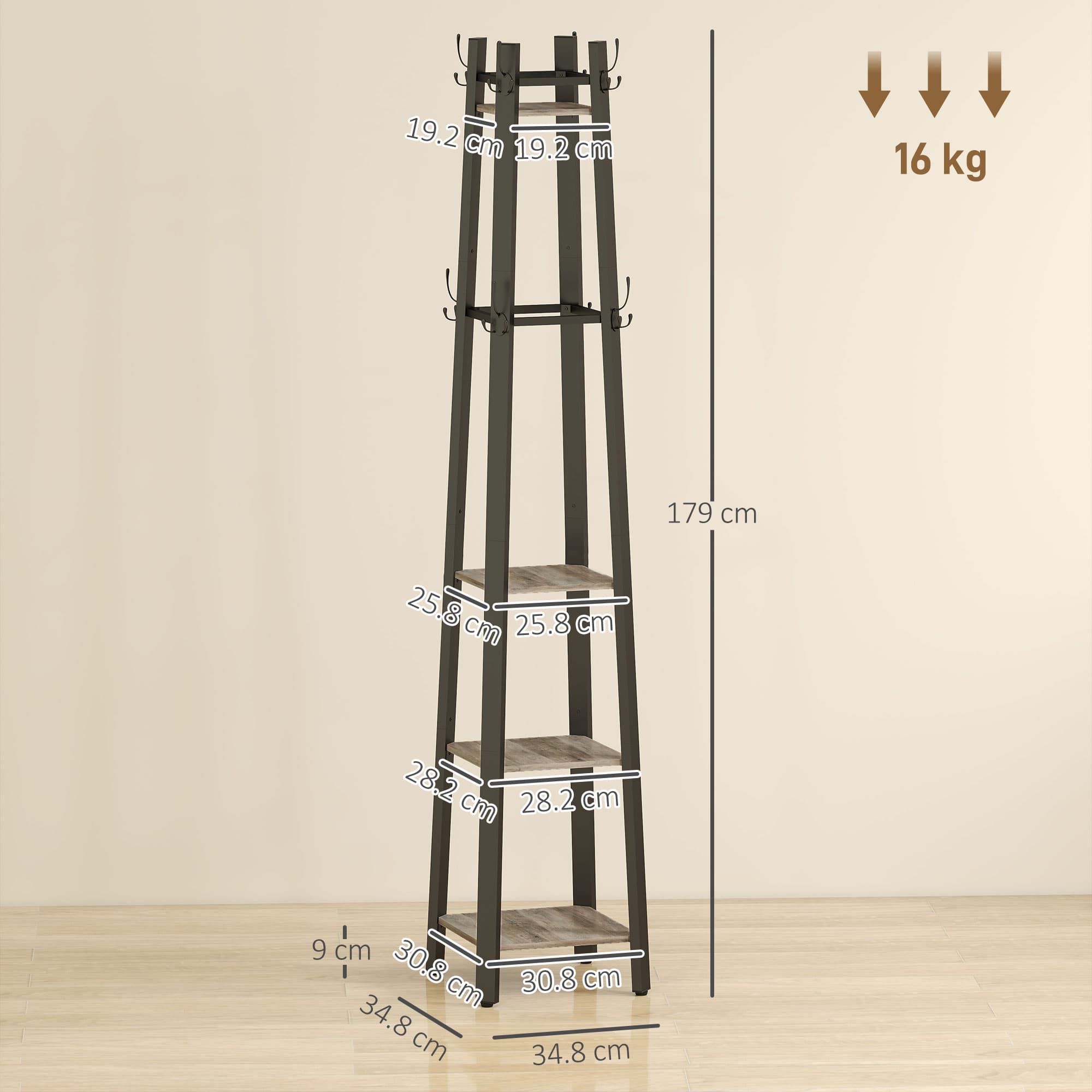 Four-Shelf Industrial Coat Stand with Triple Hooks - image 8